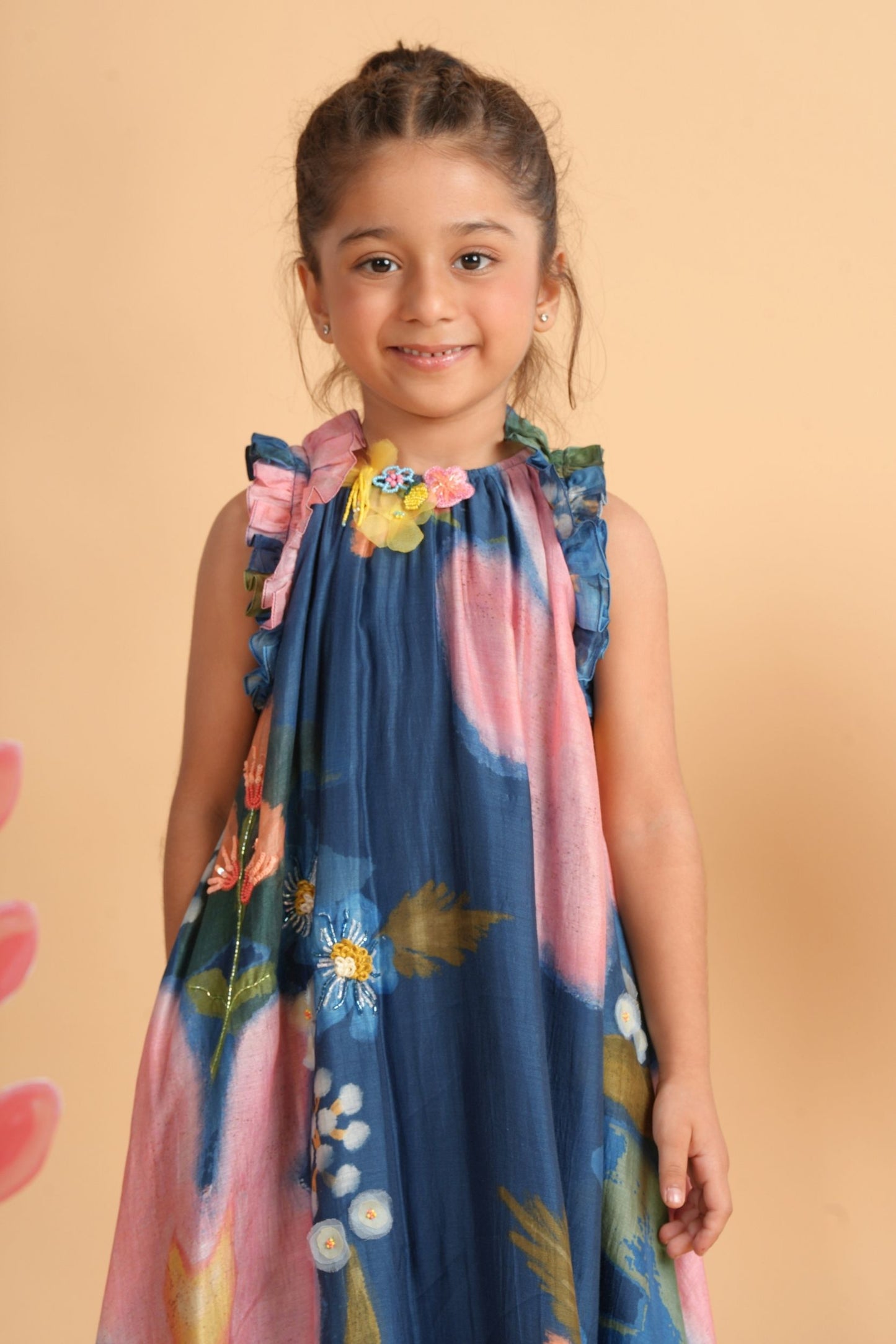 Iris Bloom Girls Embroidered Flared Dress