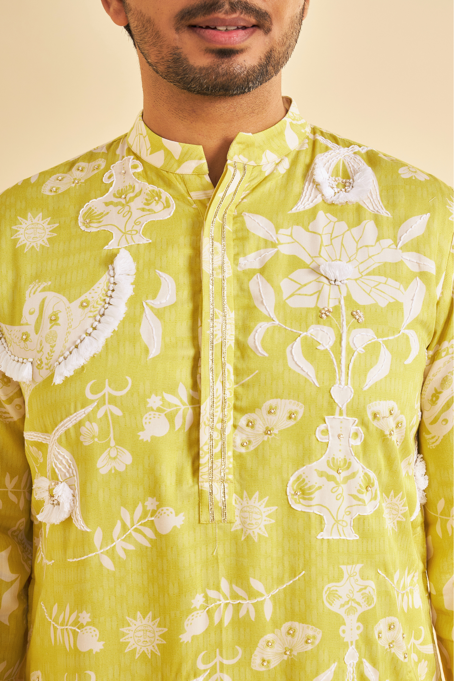 Poppy Yellow Embroidered Men's Kurta and Pant ( Set of 2 Pcs)