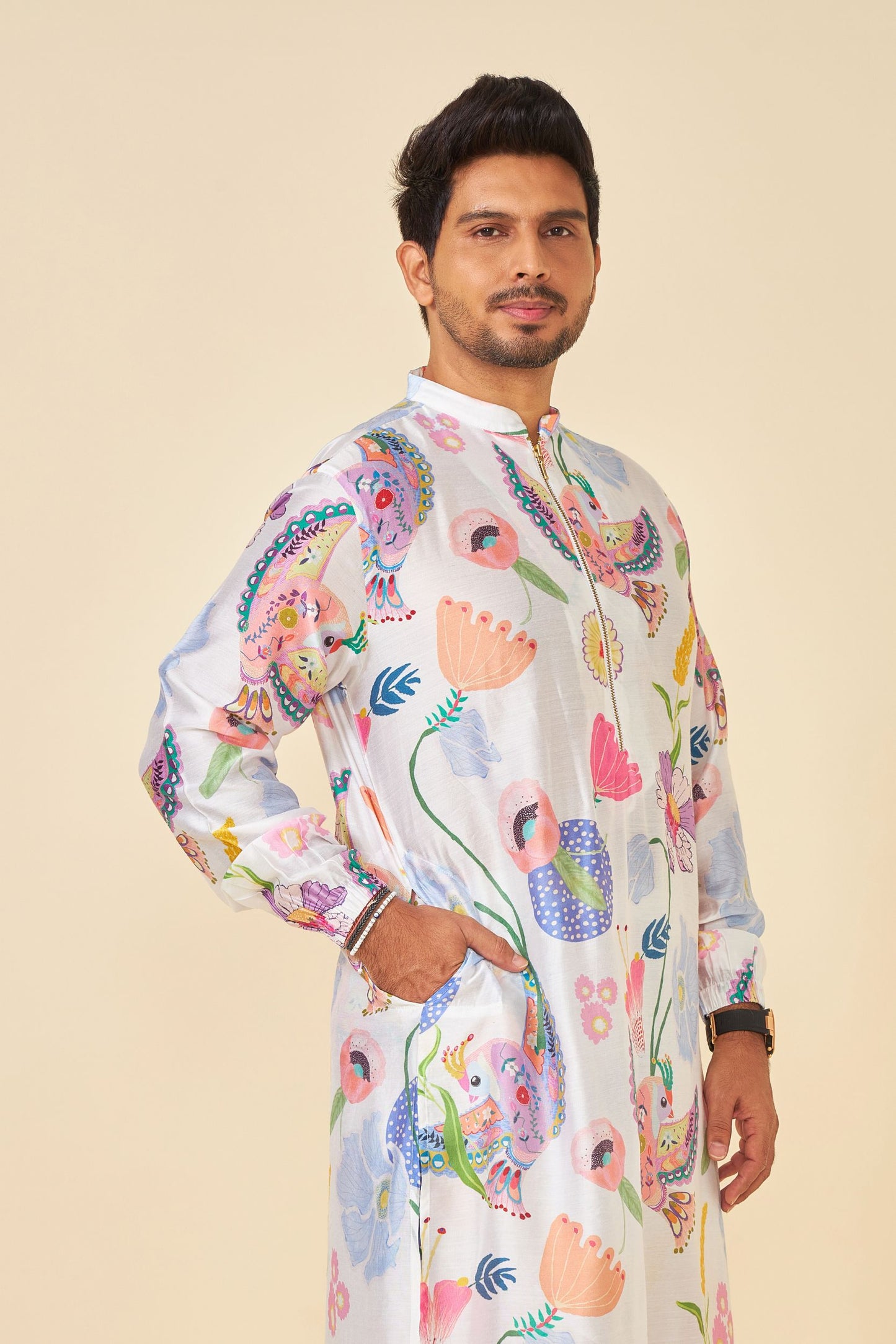 White Bloom Men's Kurta and Pant Set of 2