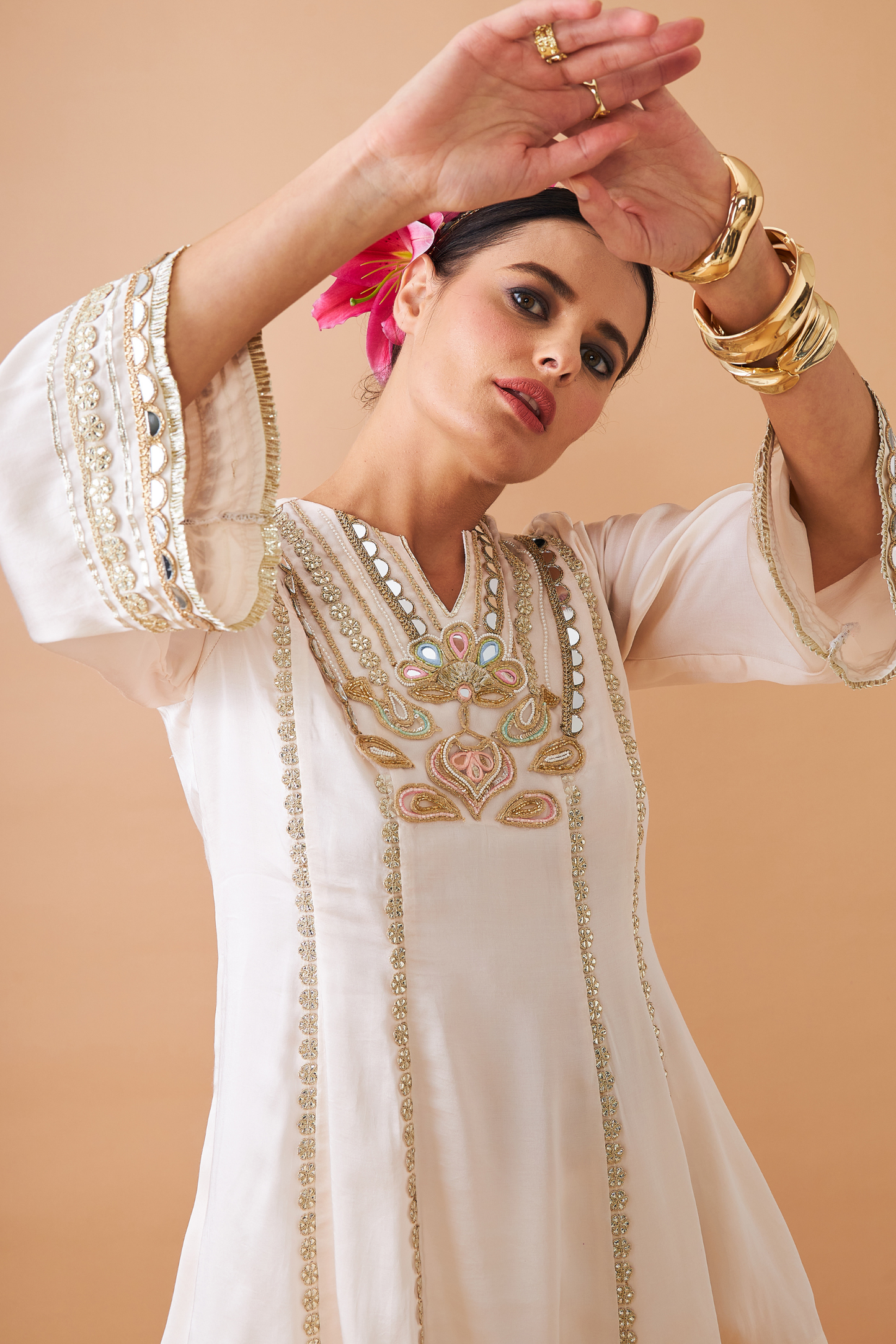 Ivora Ladies Embellished Tunic With Flared Trousers Co-ord (Set of 2pcs)