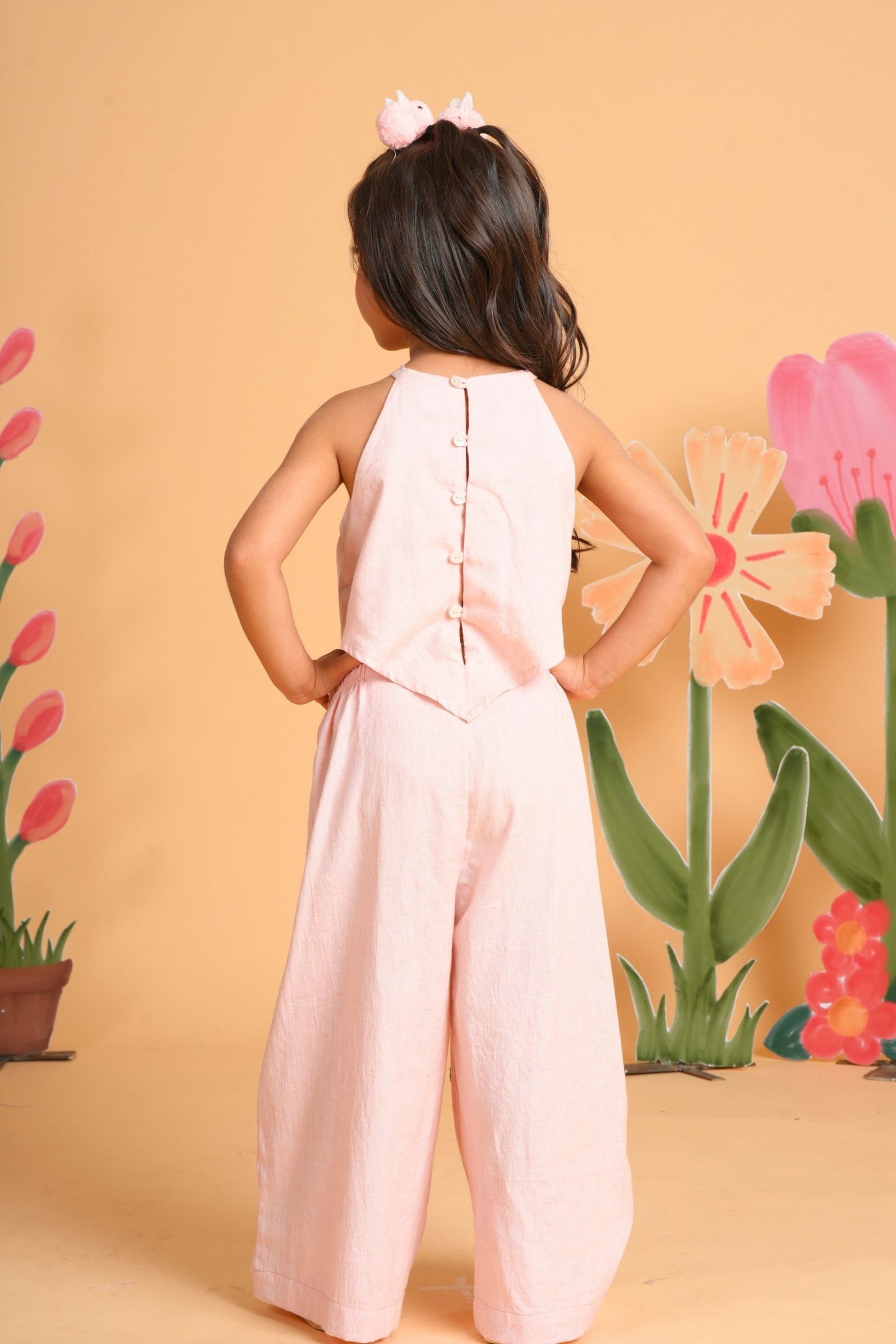 Kiki Pink Girls Embroidered Jumpsuit