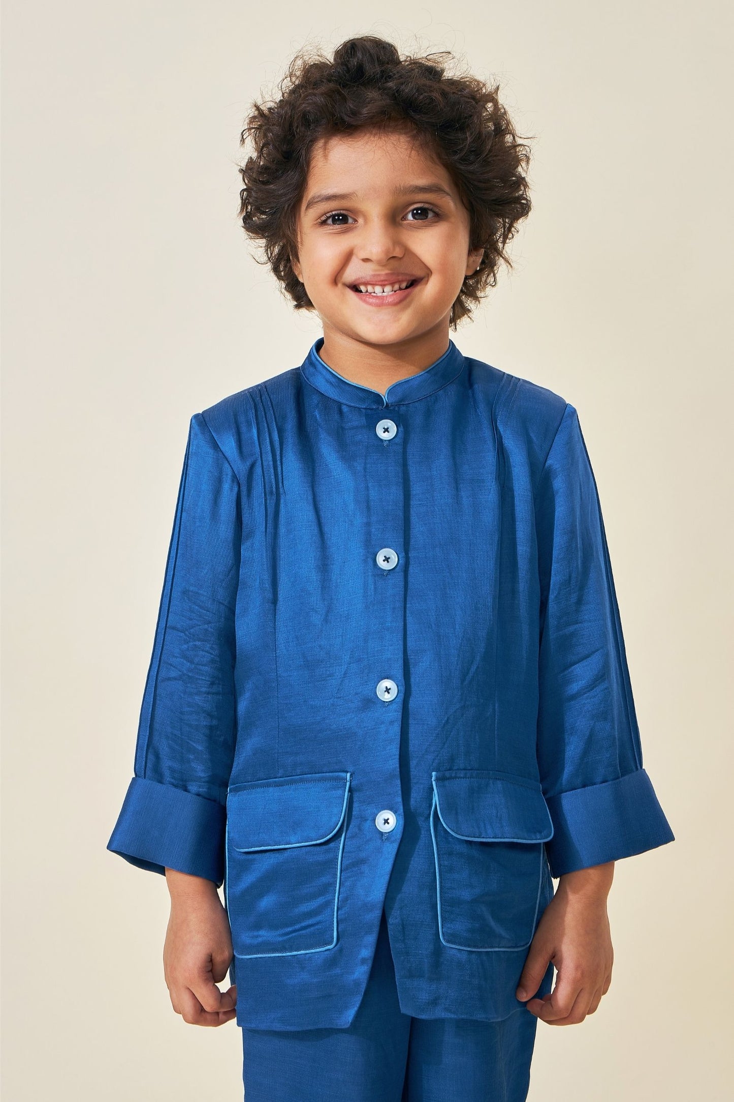 Blue Boys Jacket With Trouser Co-ord ( Set of 2 pcs)