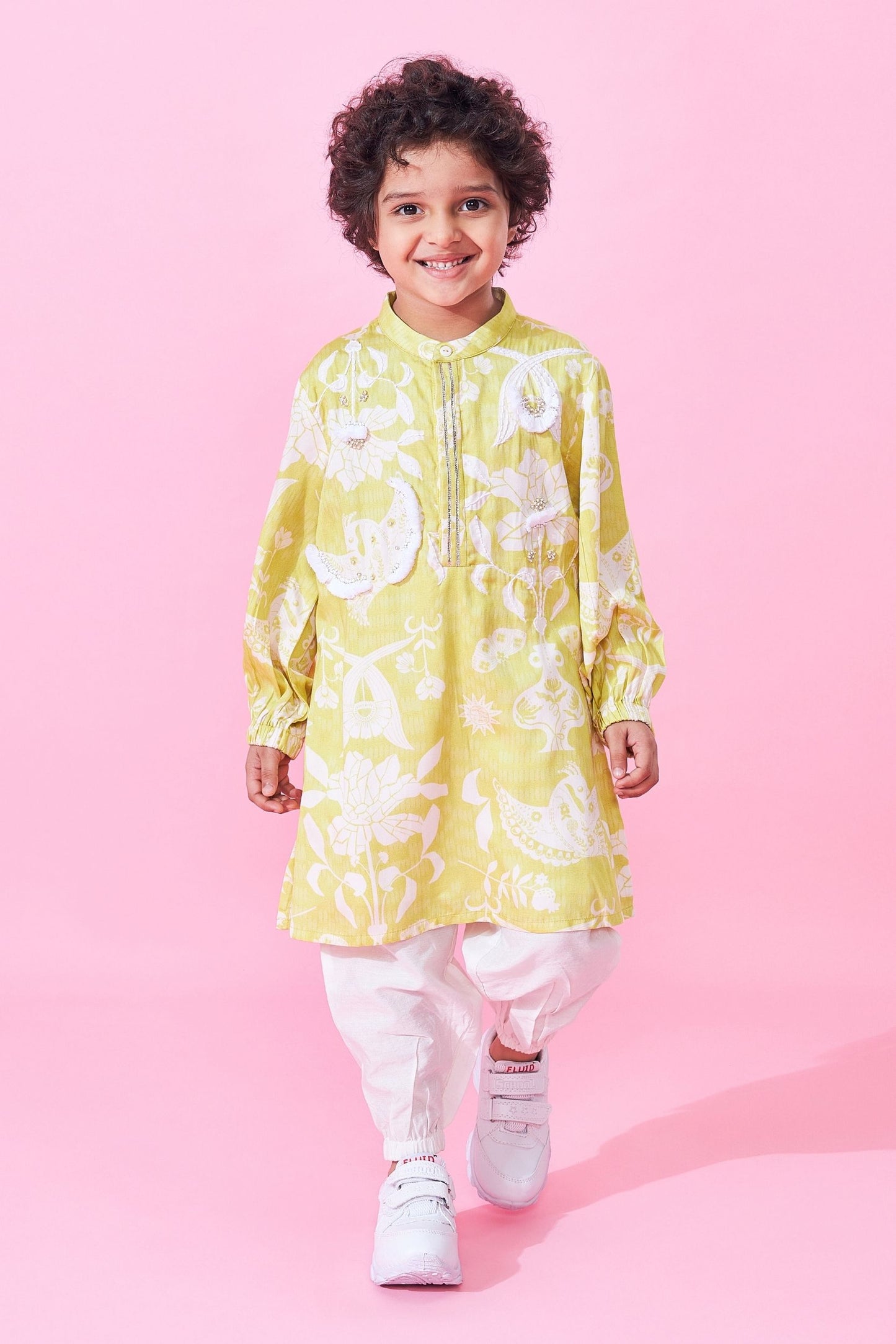 Poppy Yellow Boys Embellished Kurta & Pant ( Set of 2 pcs)