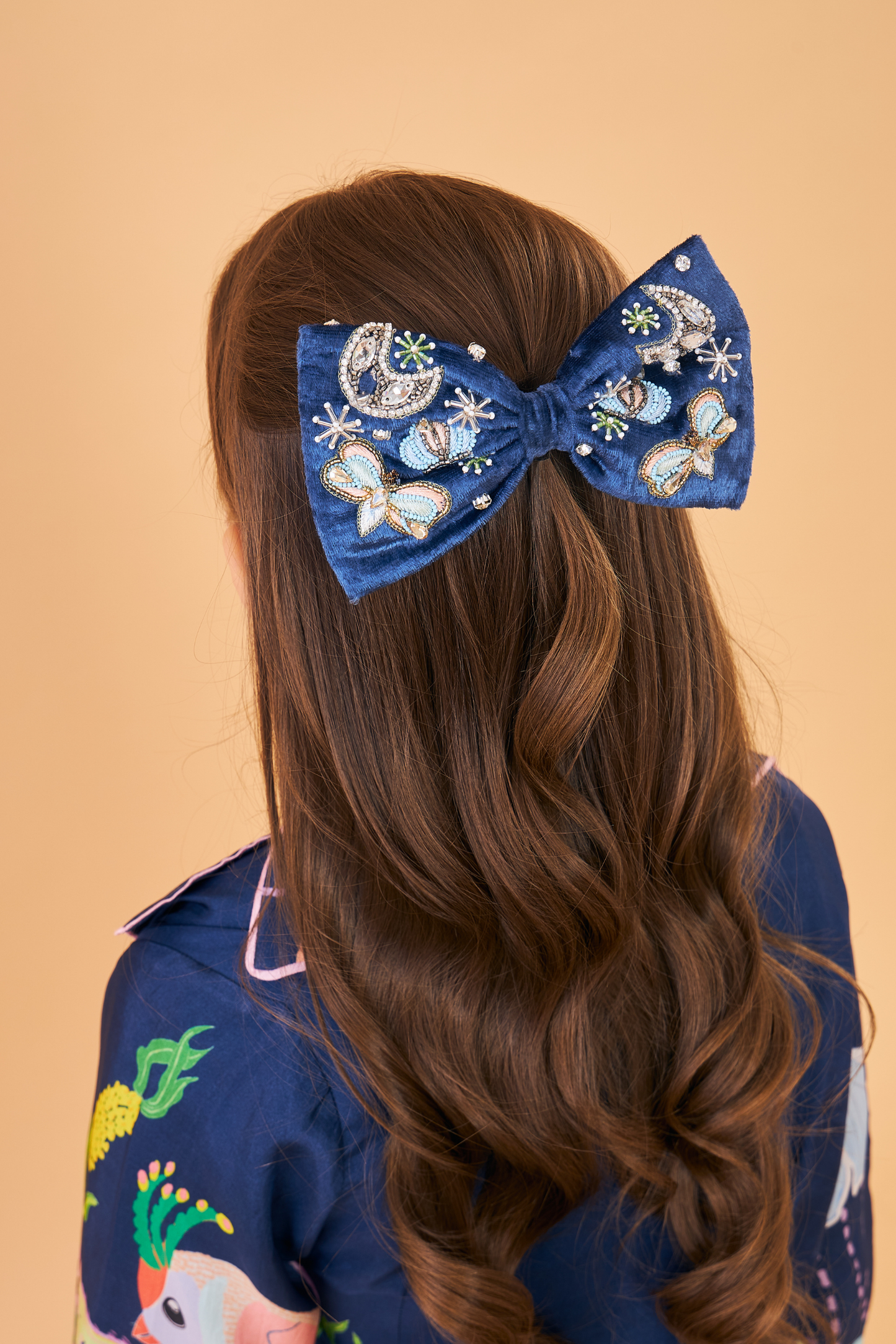 Celeste Navy Girls Embellished Bow Clip