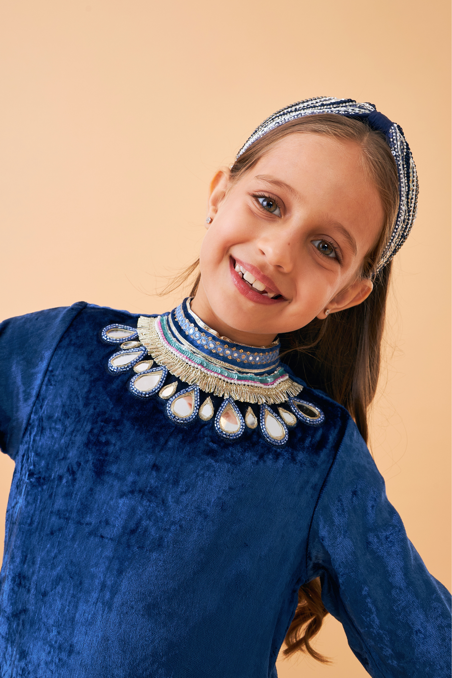 Sparrow Navy Velvet Long Dress - Mom & Me