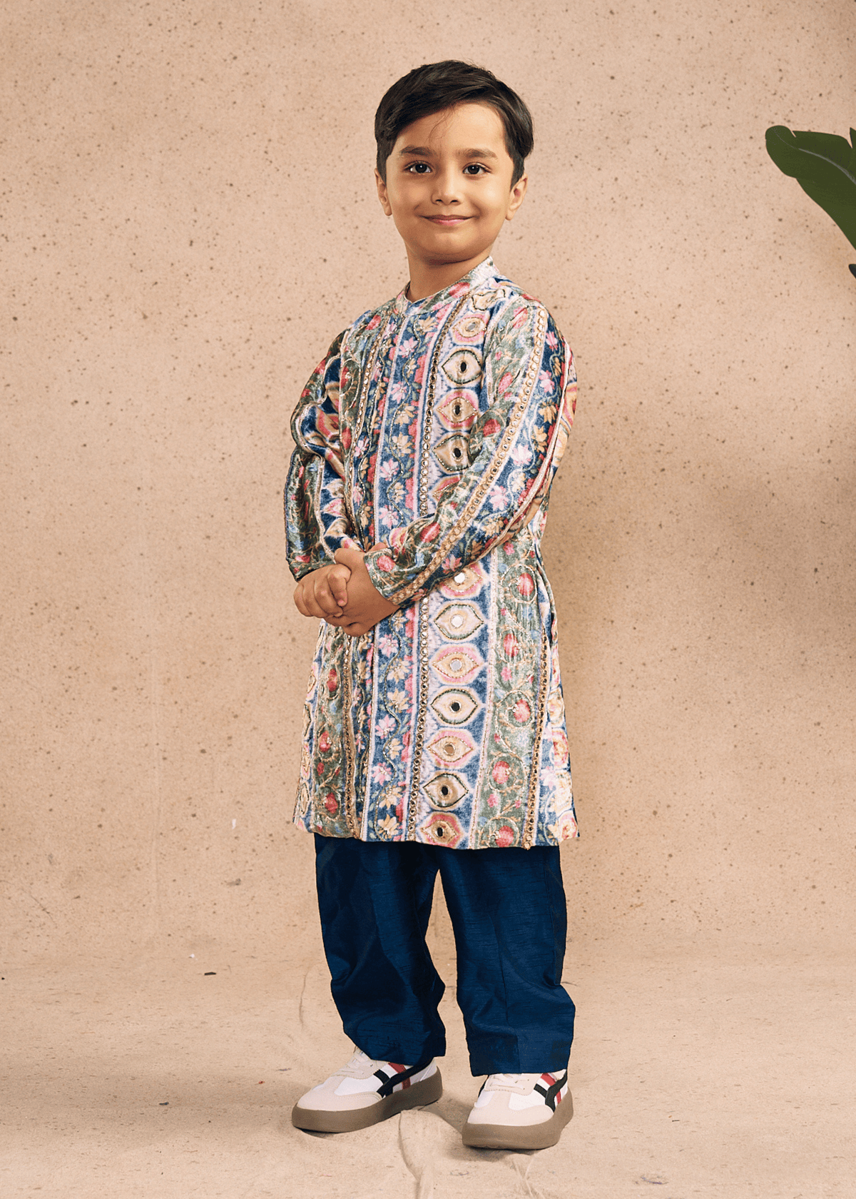Dalia Navy Boys Embellished Sherwani & Pant Co-ord (Set of 2 pcs)