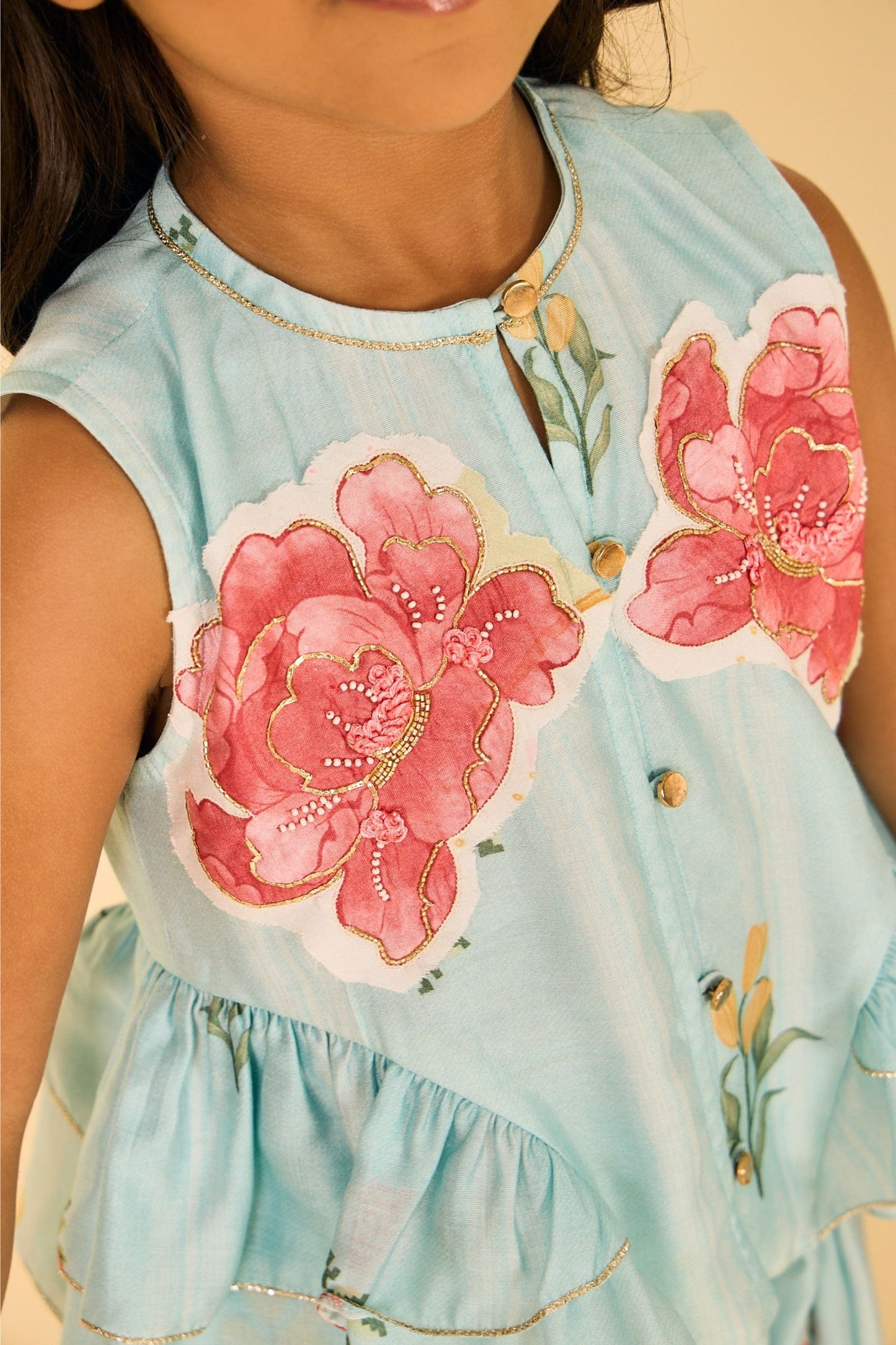 Blue Clay Embellished Girls Top & Trouser Coord ( 2 Pc Set)