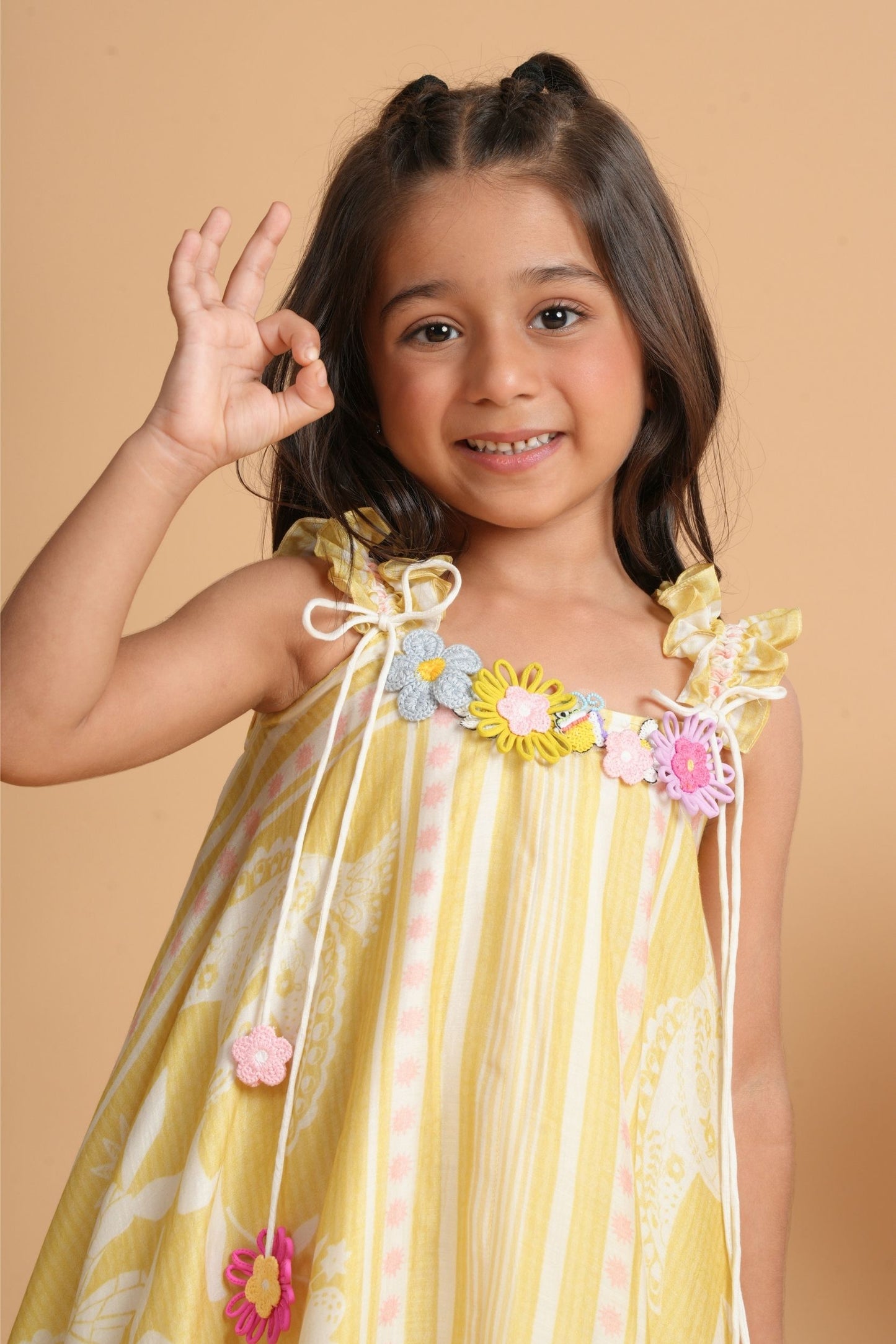 Nola Yellow Girls Embellished Handkerchief Dress