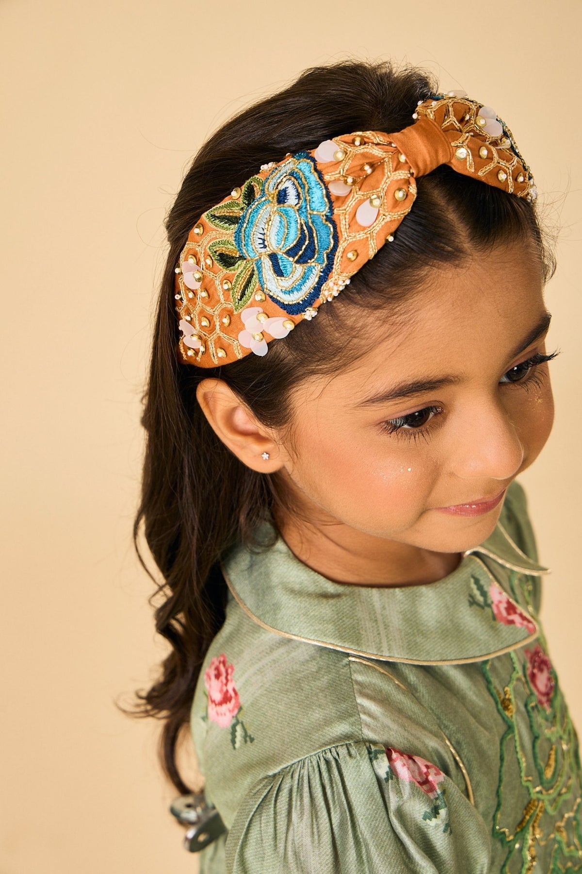 Olive Rose Stripes Girls Embellished Long Dress