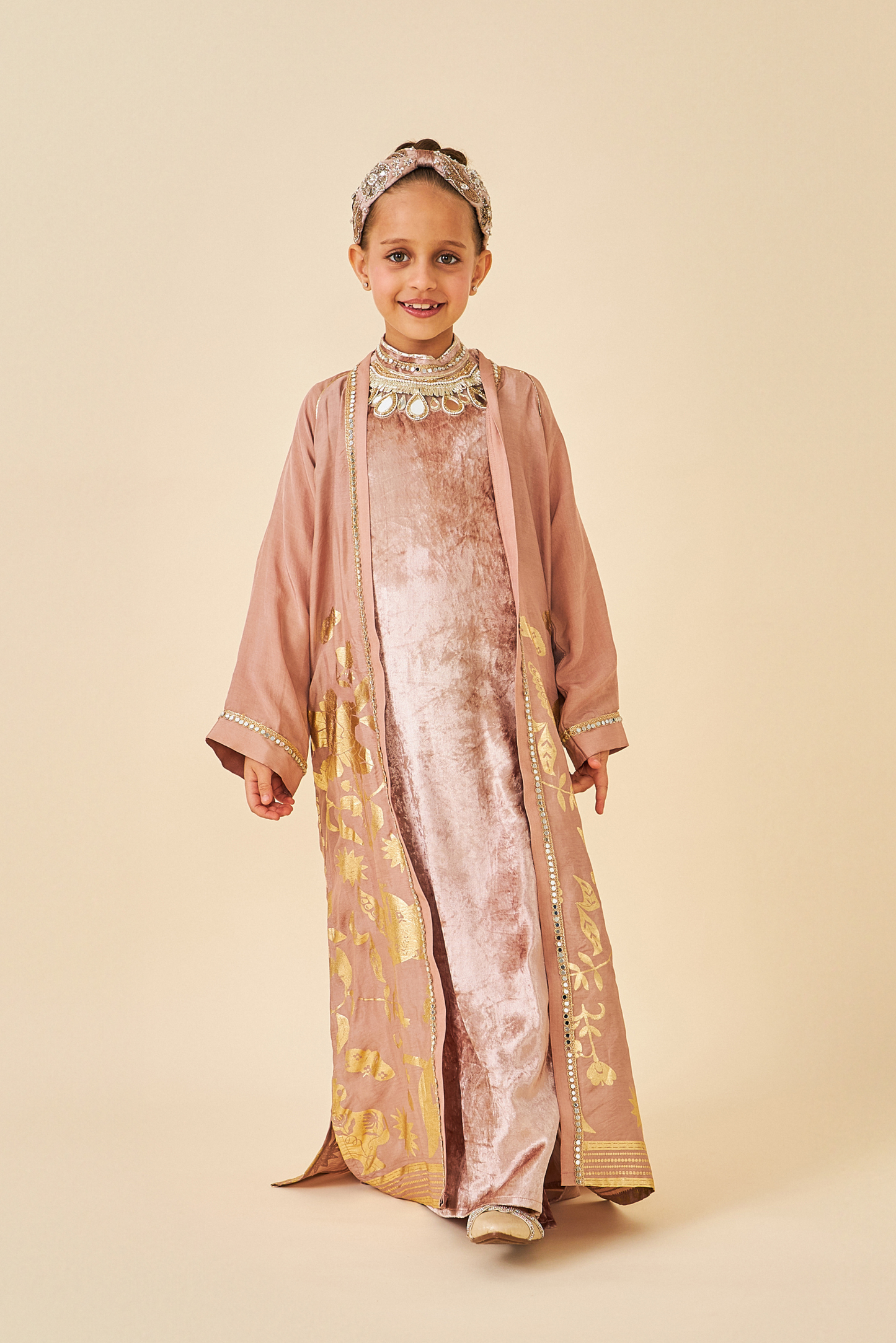 Tiffara Gold Girls Coat with Long Dress ( set of 2 pcs)