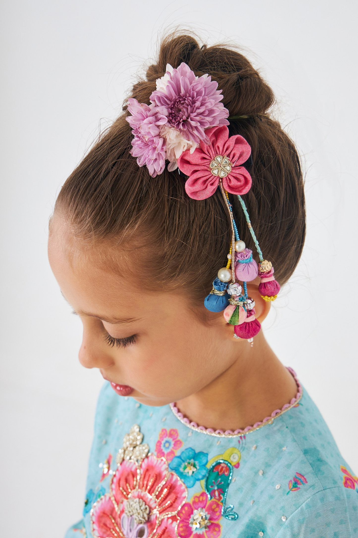 Freya Sage Girls Embellished Top & Lehenga (Set of 3 Pcs)