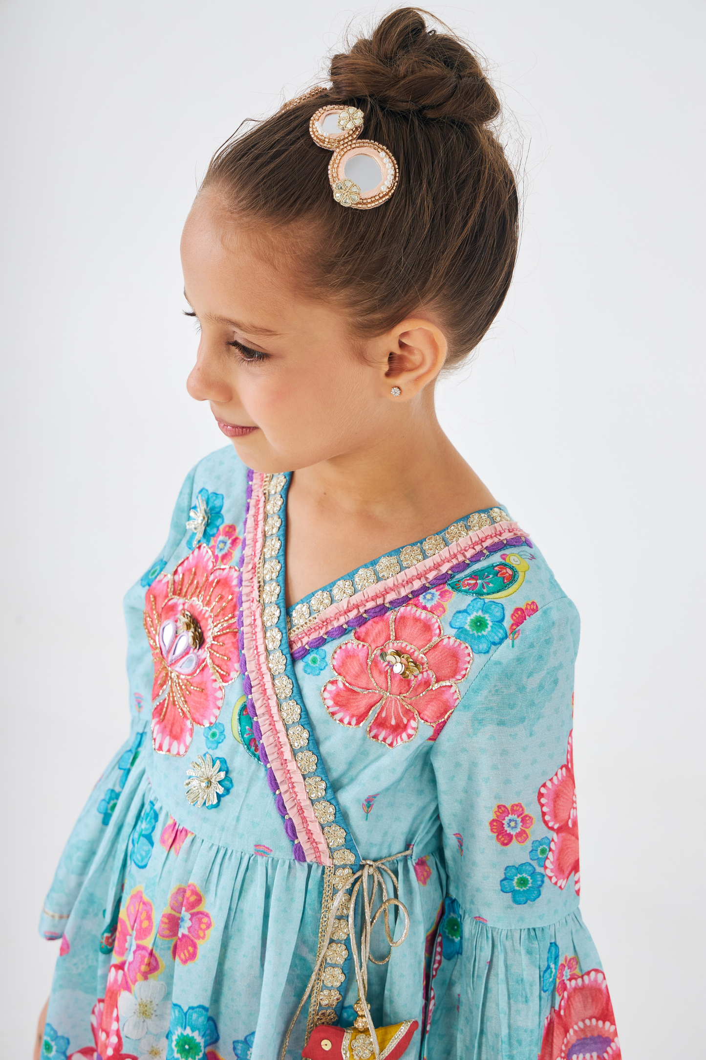 Freya Sage Embellished Girls Wrap Tunic & Flared Trouser Coord (Set of 2 Pcs)