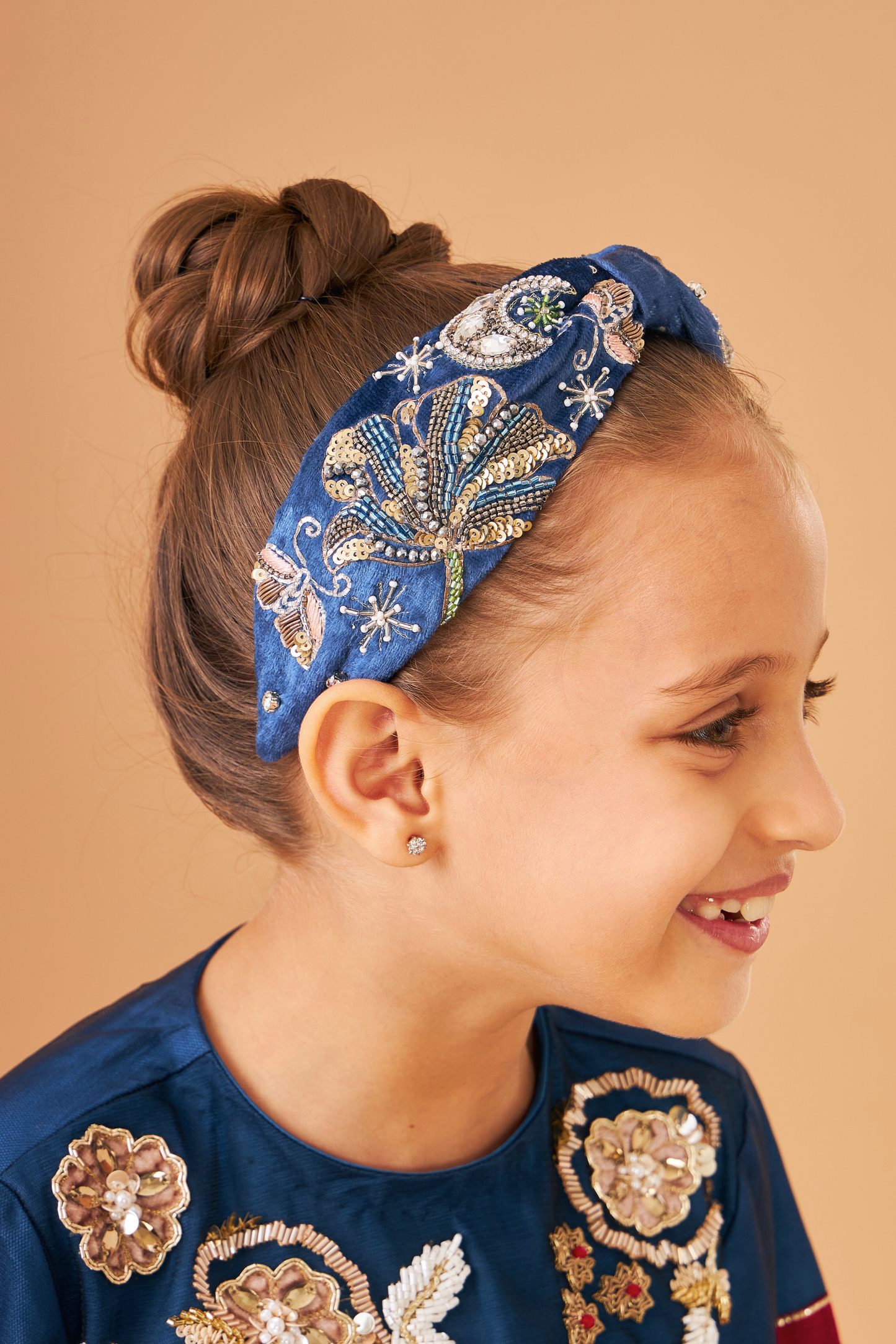 Celeste Navy Girls Embellished Headband