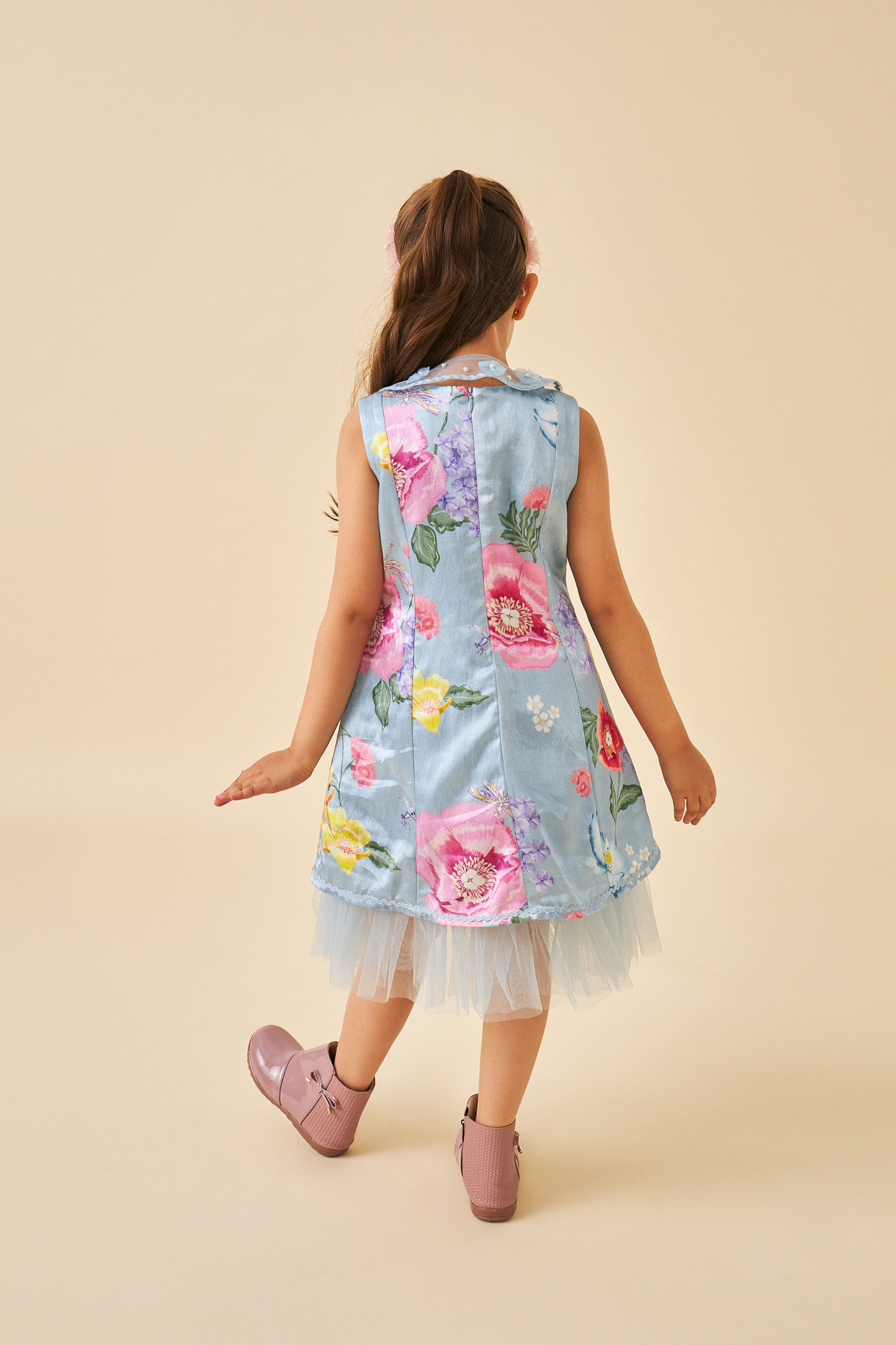 Zehra Blue Girls Collar Dress