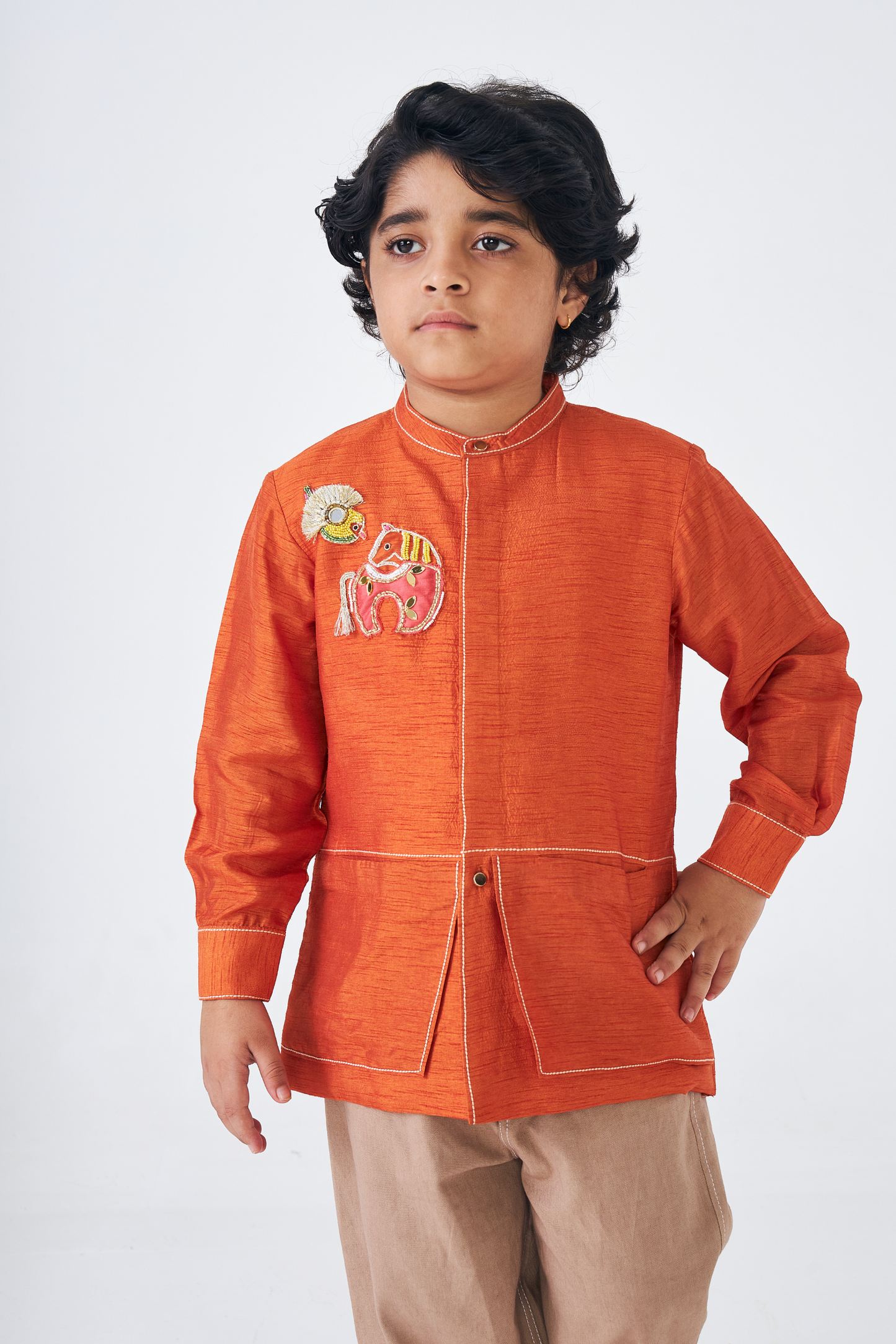 Riva Orange Boys Embellished Jacket - 1 Pc
