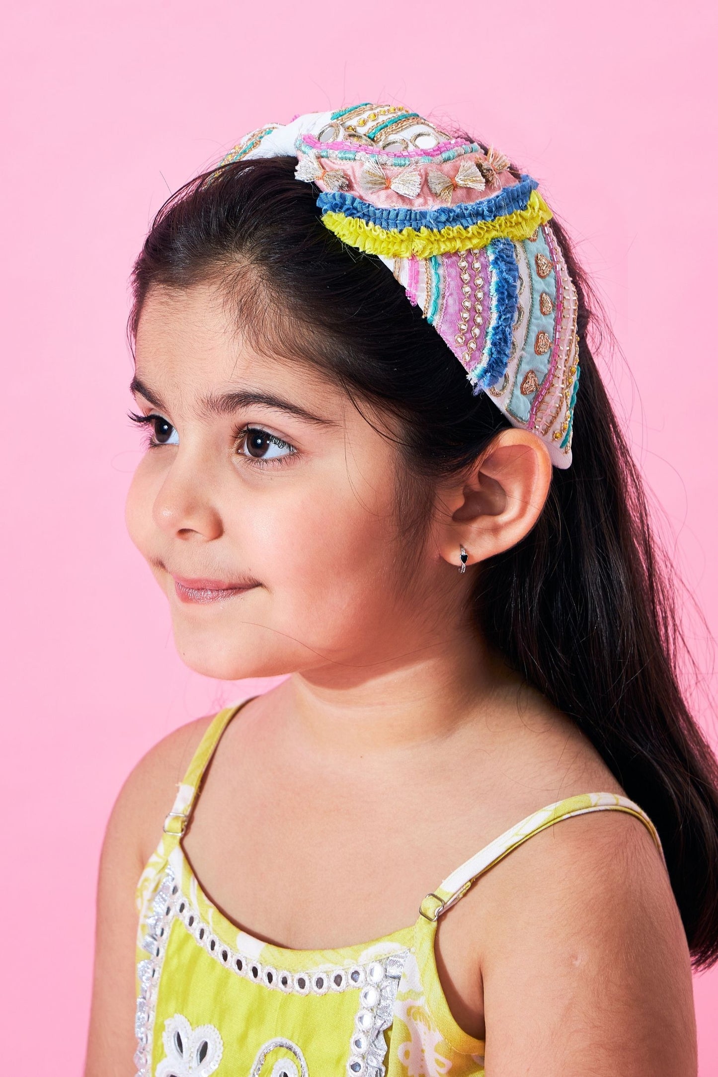 Poppy Yellow Girls Embellished Long Top and Flared Trousers with Dupatta ( Set of 3 pcs)