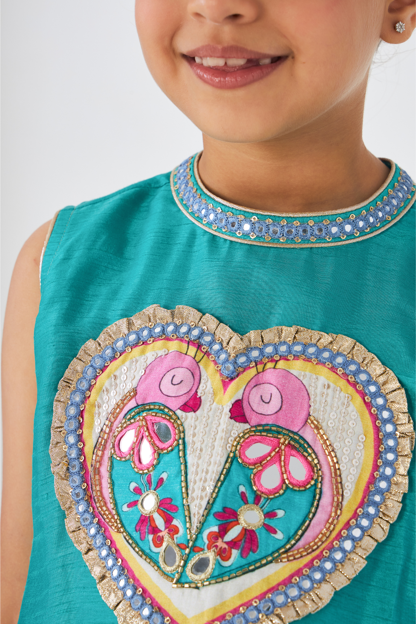 Freya Sage Lovebirds Girls Embellished Top & Dhoti Pant (Set of 2 Pcs)