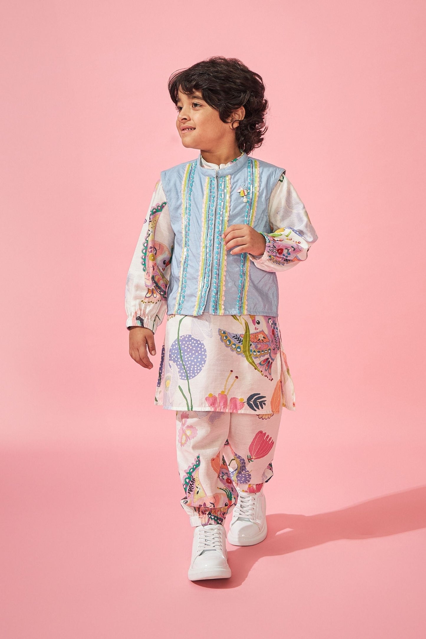 White Bloom Girls Skirt With Embellished Crop Top - Boy & Girl