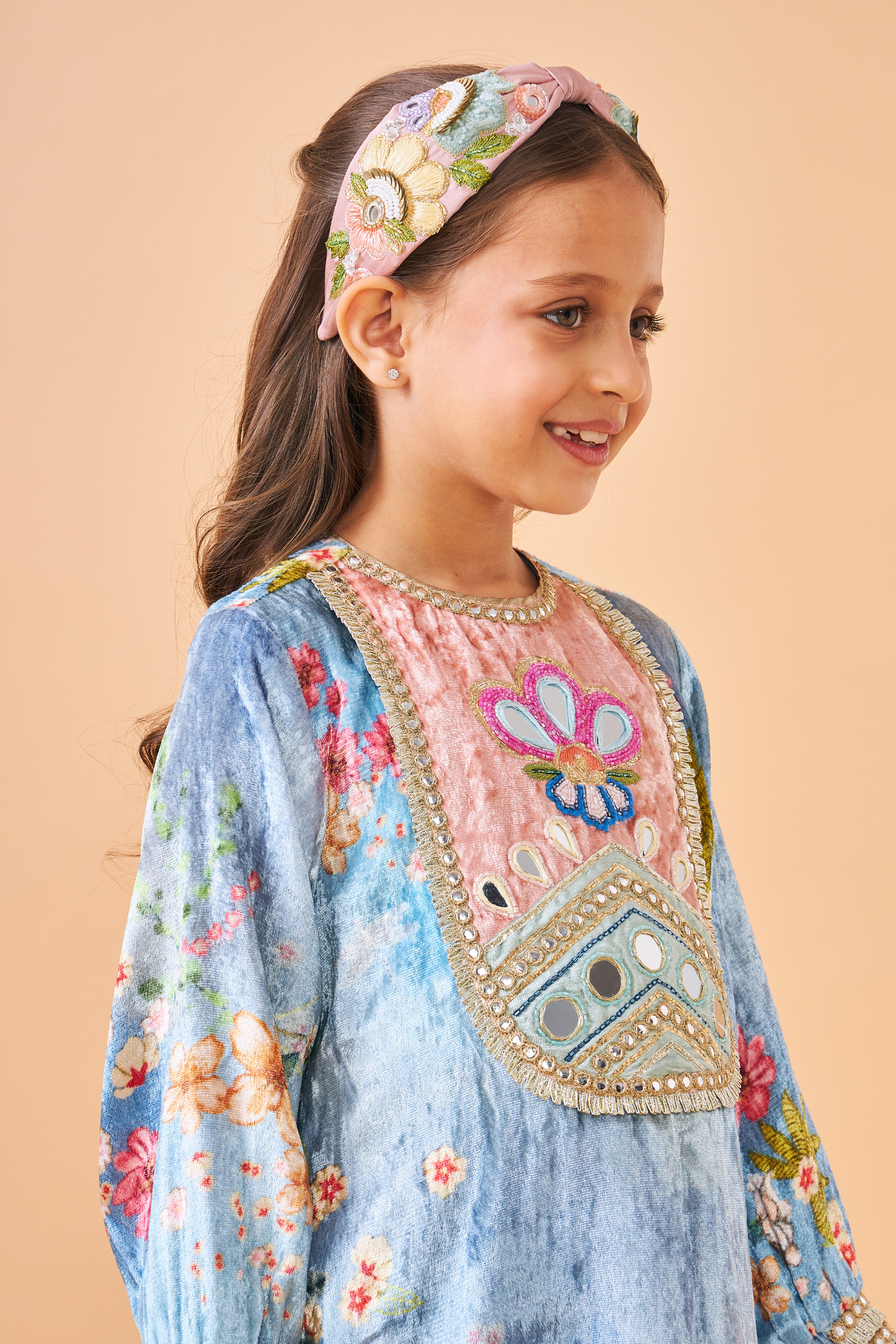 Clea Blue Velvet Girls Long Dress