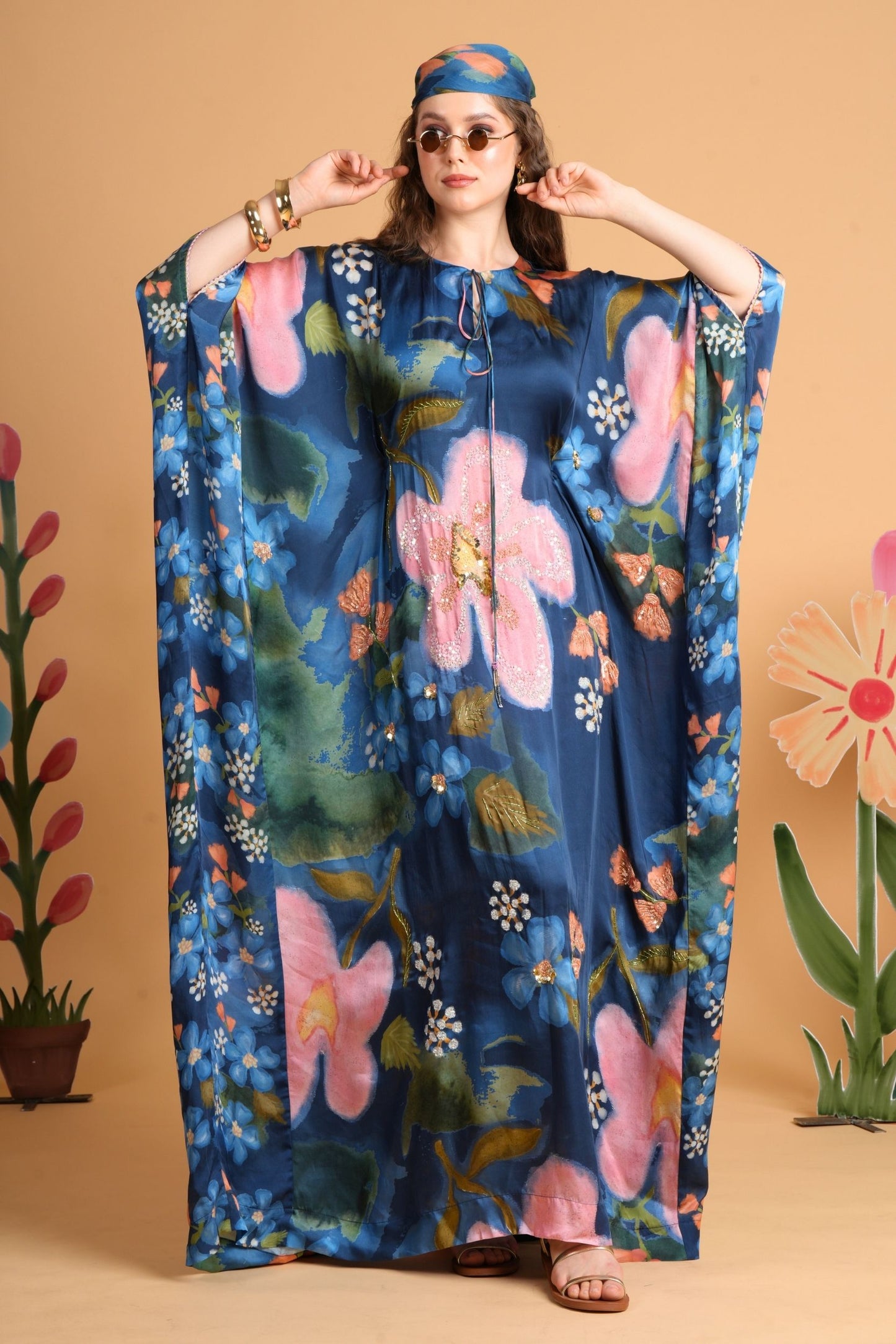 Iris Midnight Blue Embellished Ladies Kaftan Dress