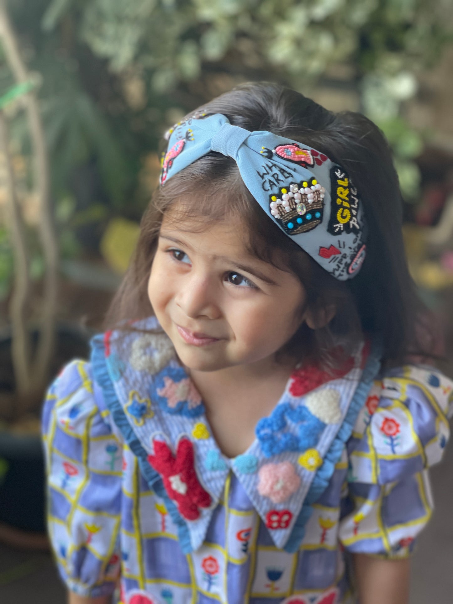 Alba Graffiti Blue Hand Embroidered Headband/Hairband On Kids