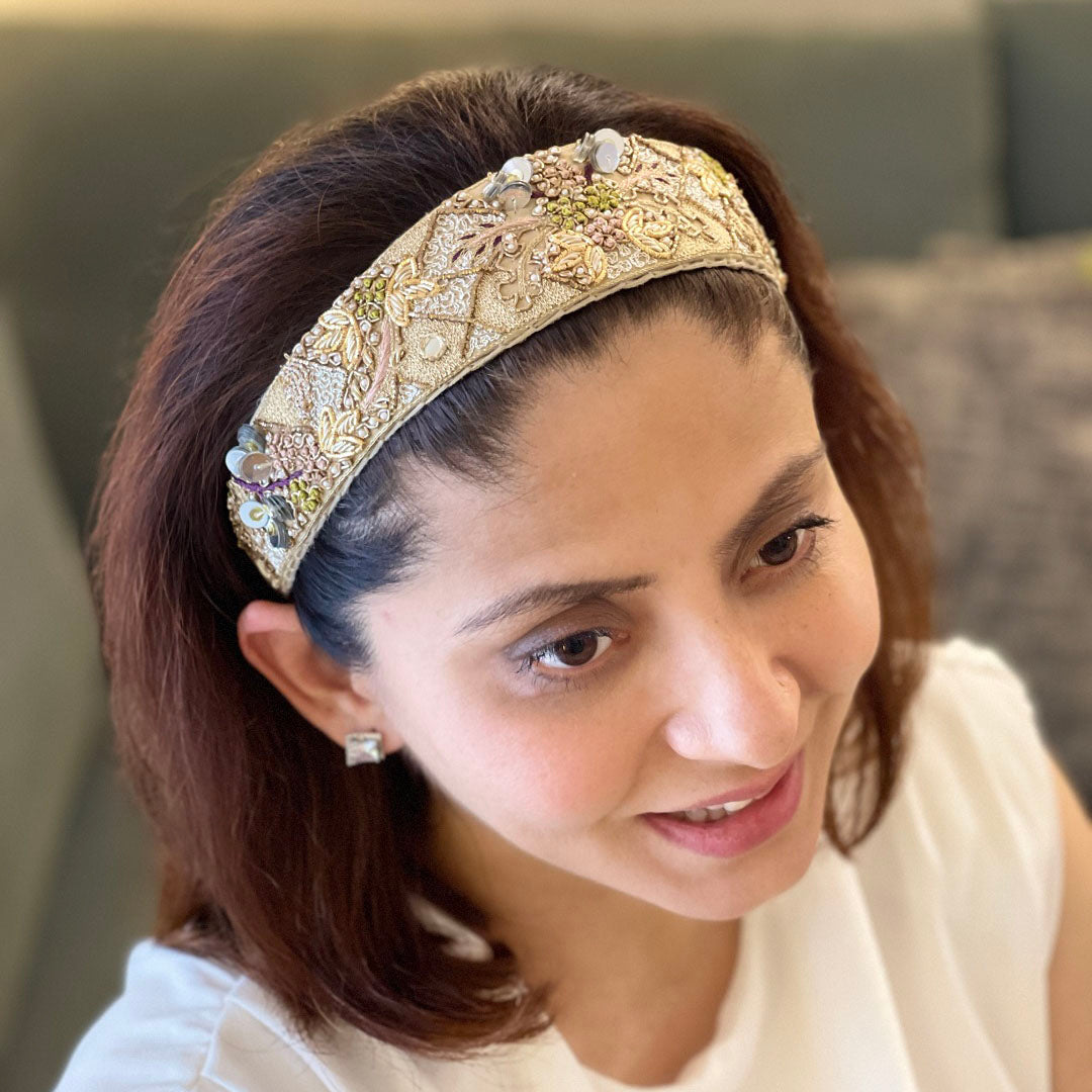 Afrah Olive Gold Studded Headband (Joey & Pooh X Payal Singhal)