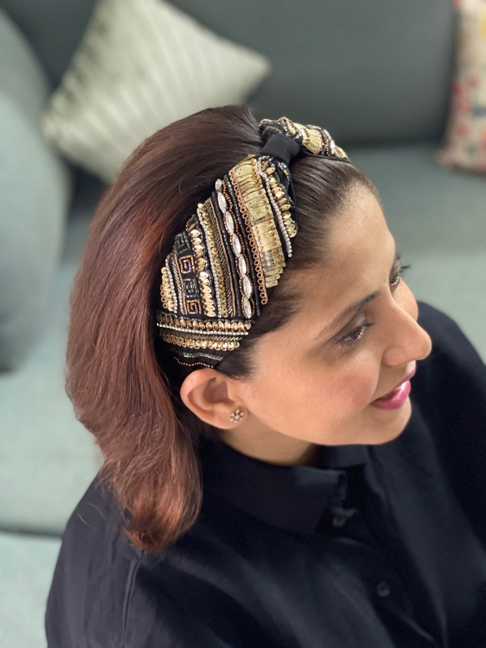 Samira Black Hand Embroidered Headband/Hairband