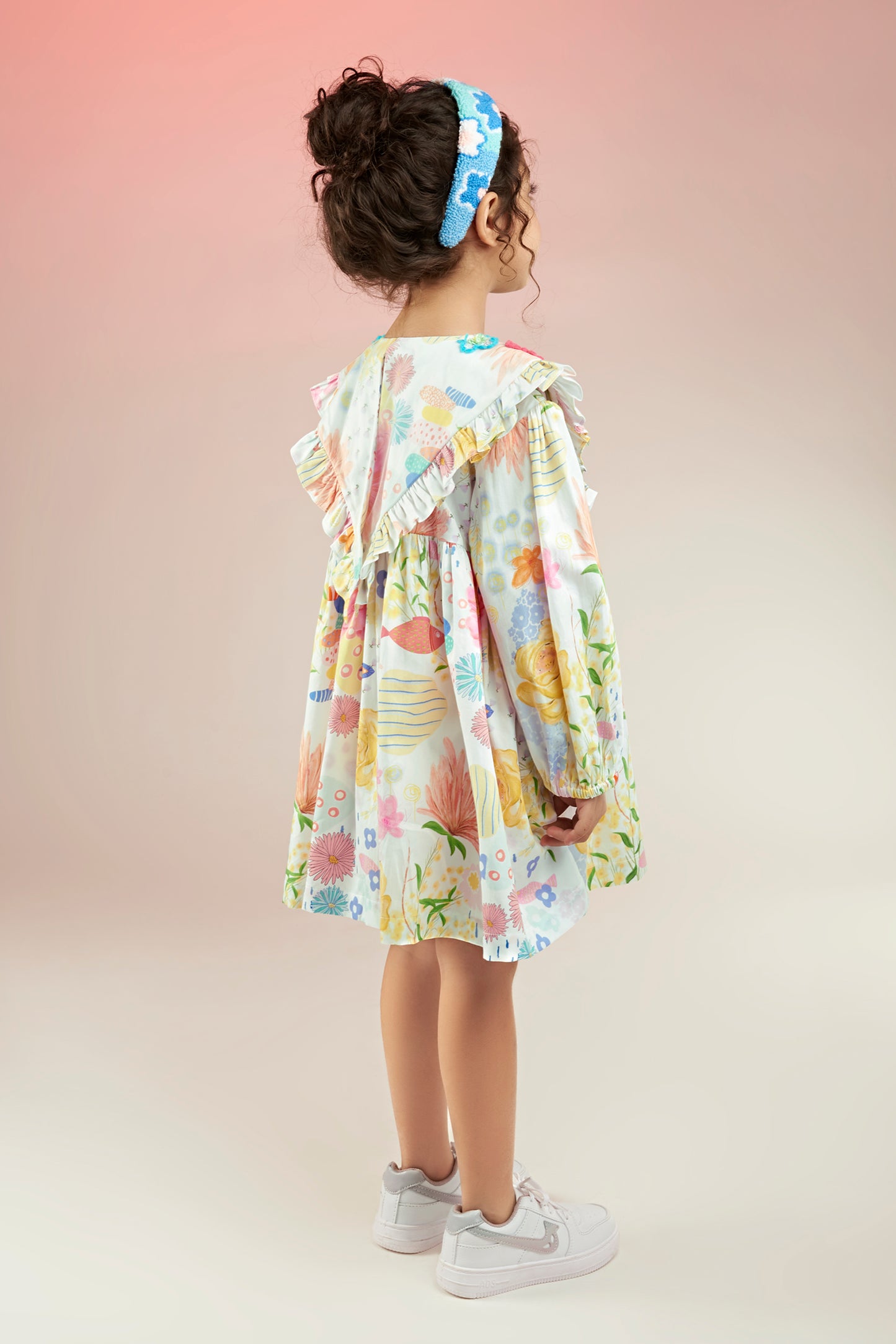 Flutter Bloom Embellished Printed Babydoll Kids Dress - Joey & Pooh