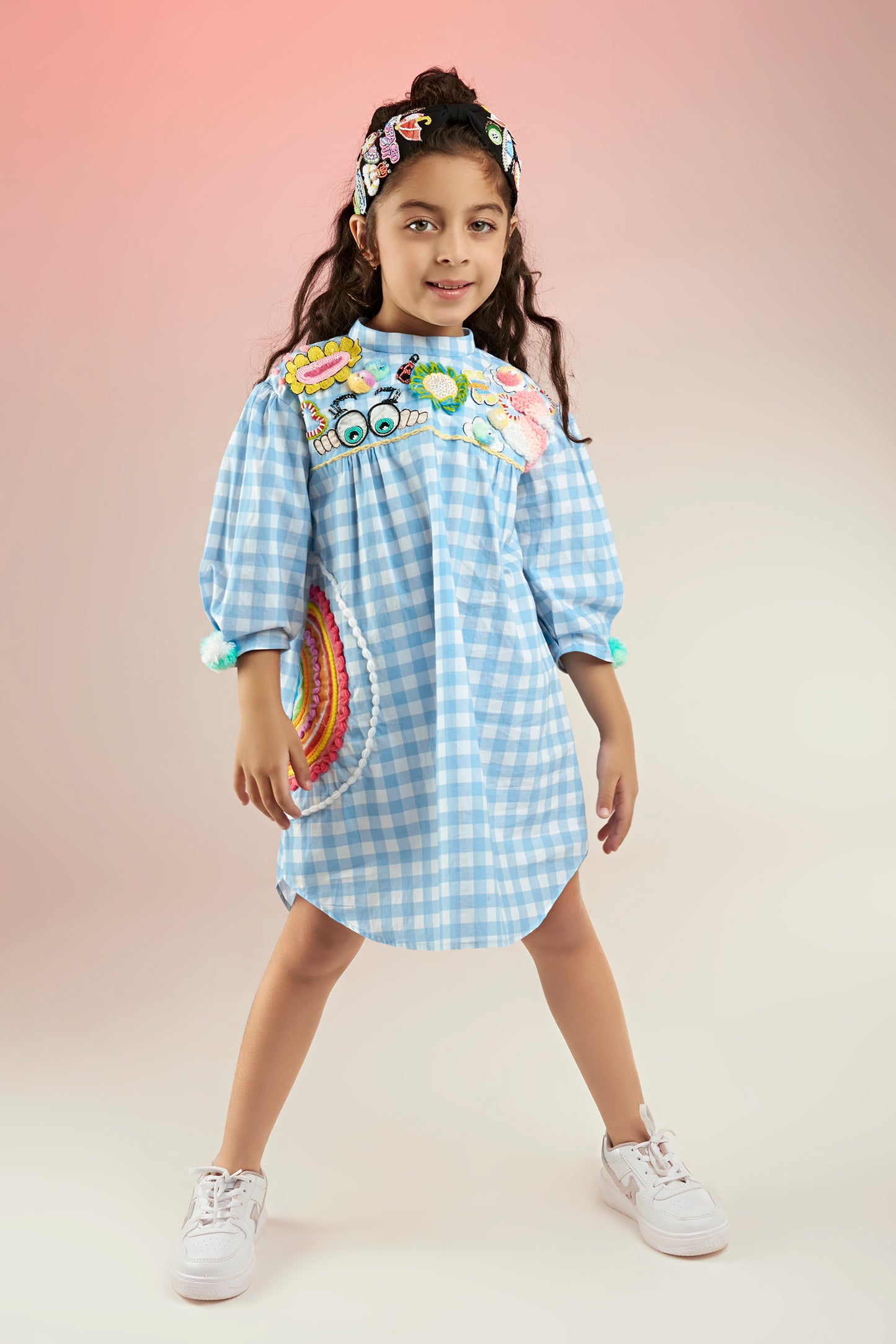 KEWT Gingham Embroidered Printed Dress Mini Kids -Joey & Pooh