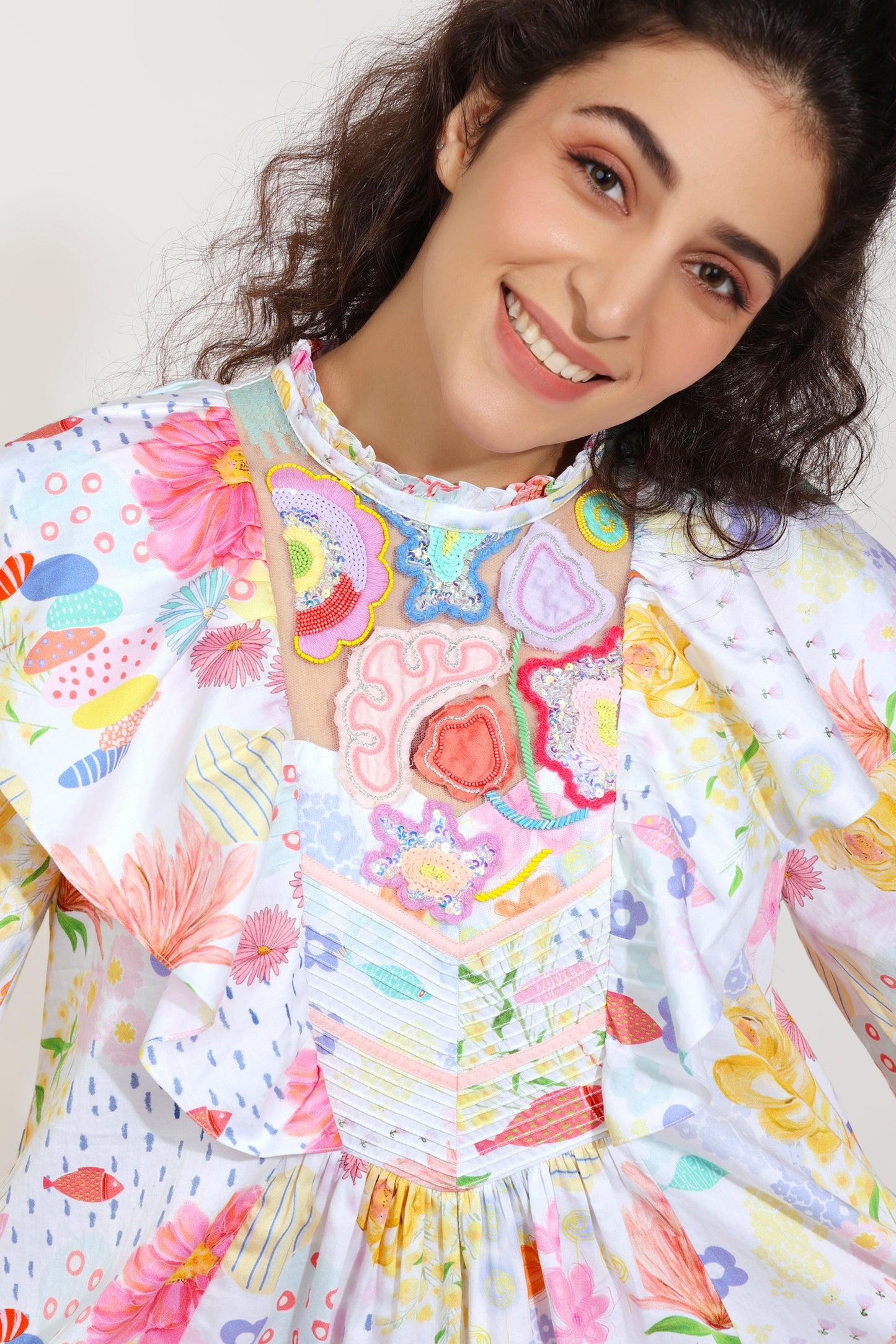 Flutter Bloom Embroidered Printed Dress