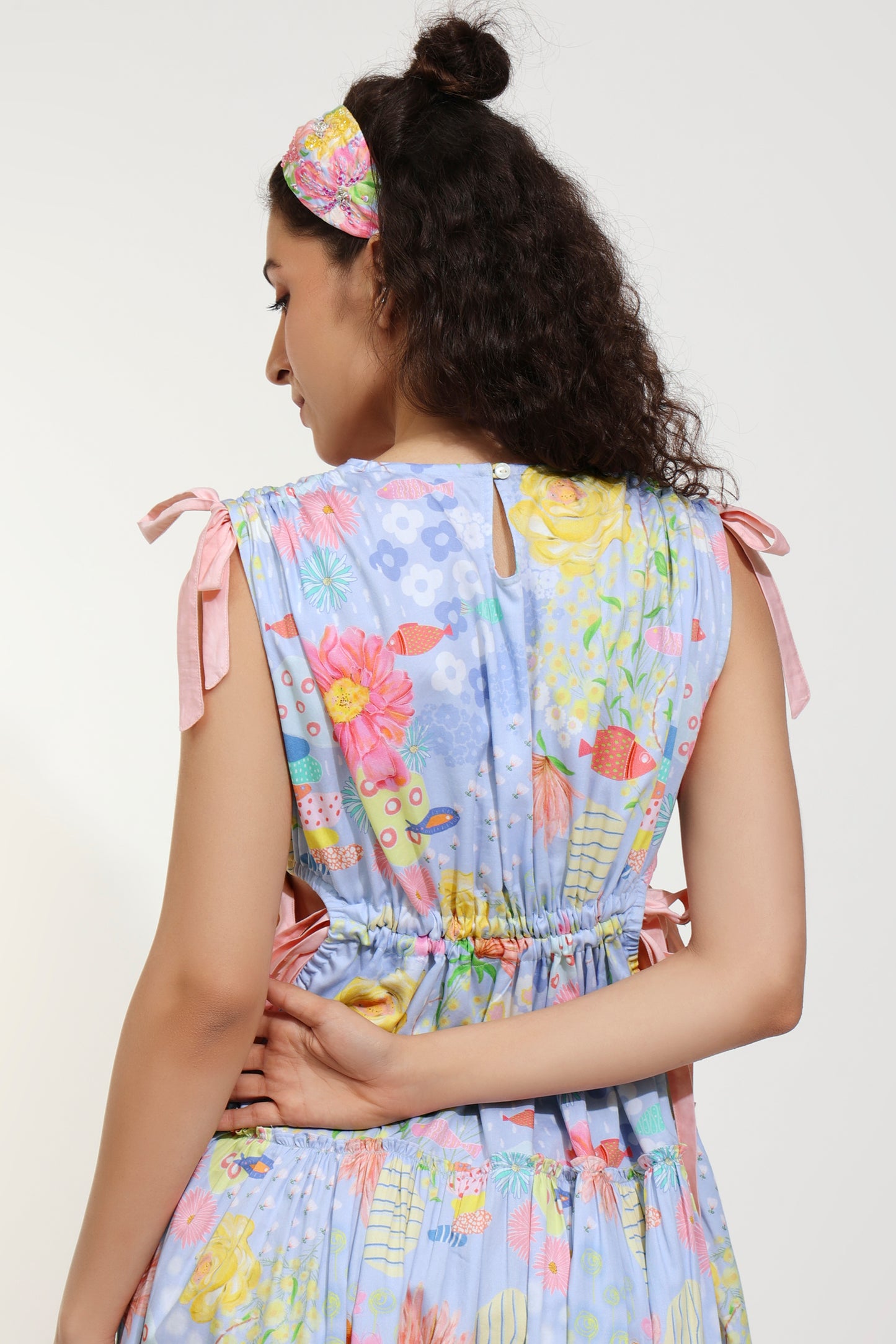 Dandy Bloom Embellished Printed Cut Out Dress