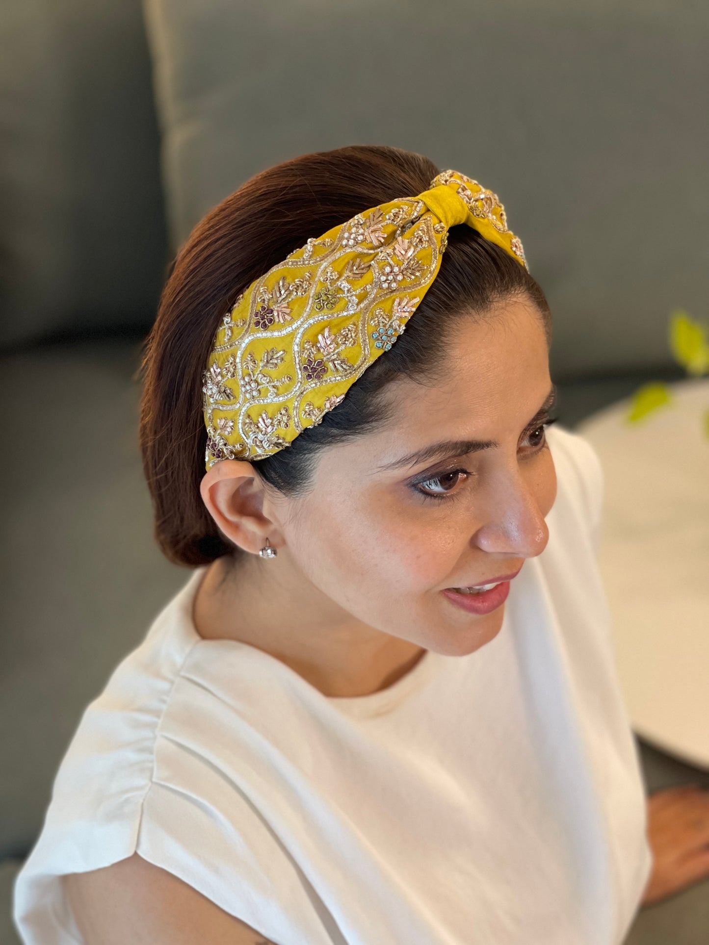 Gyselle Mustard Embroidered Headband (Joey & Pooh X Payal Singhal)