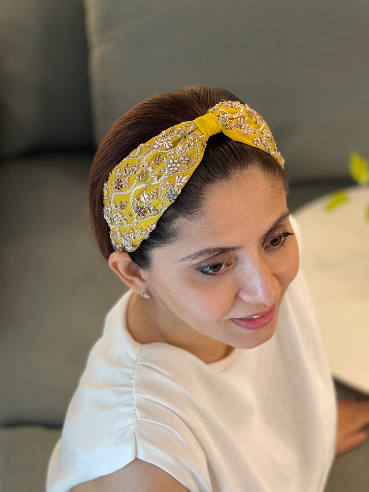 Gyselle Mustard Embroidered Headband (Joey & Pooh X Payal Singhal)