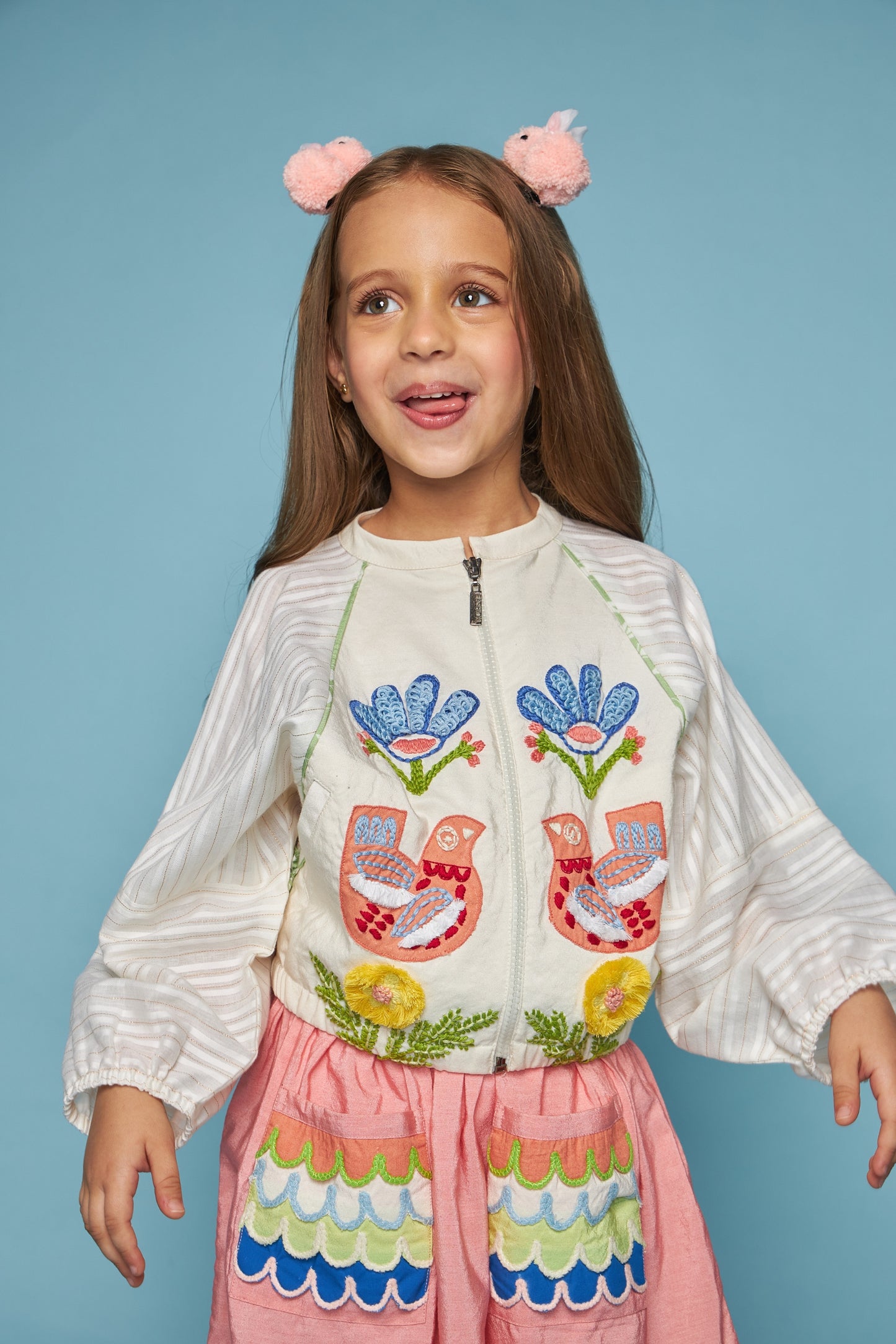 Cuckoo Embroidered Kids Jacket Skirt Coord Bloom