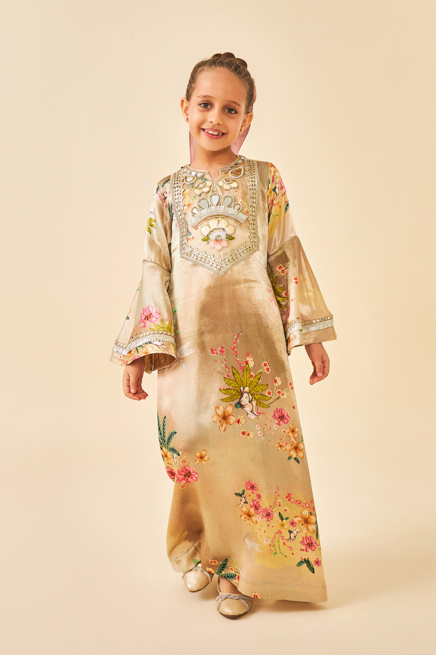 Clea Gold Girls Long Dress