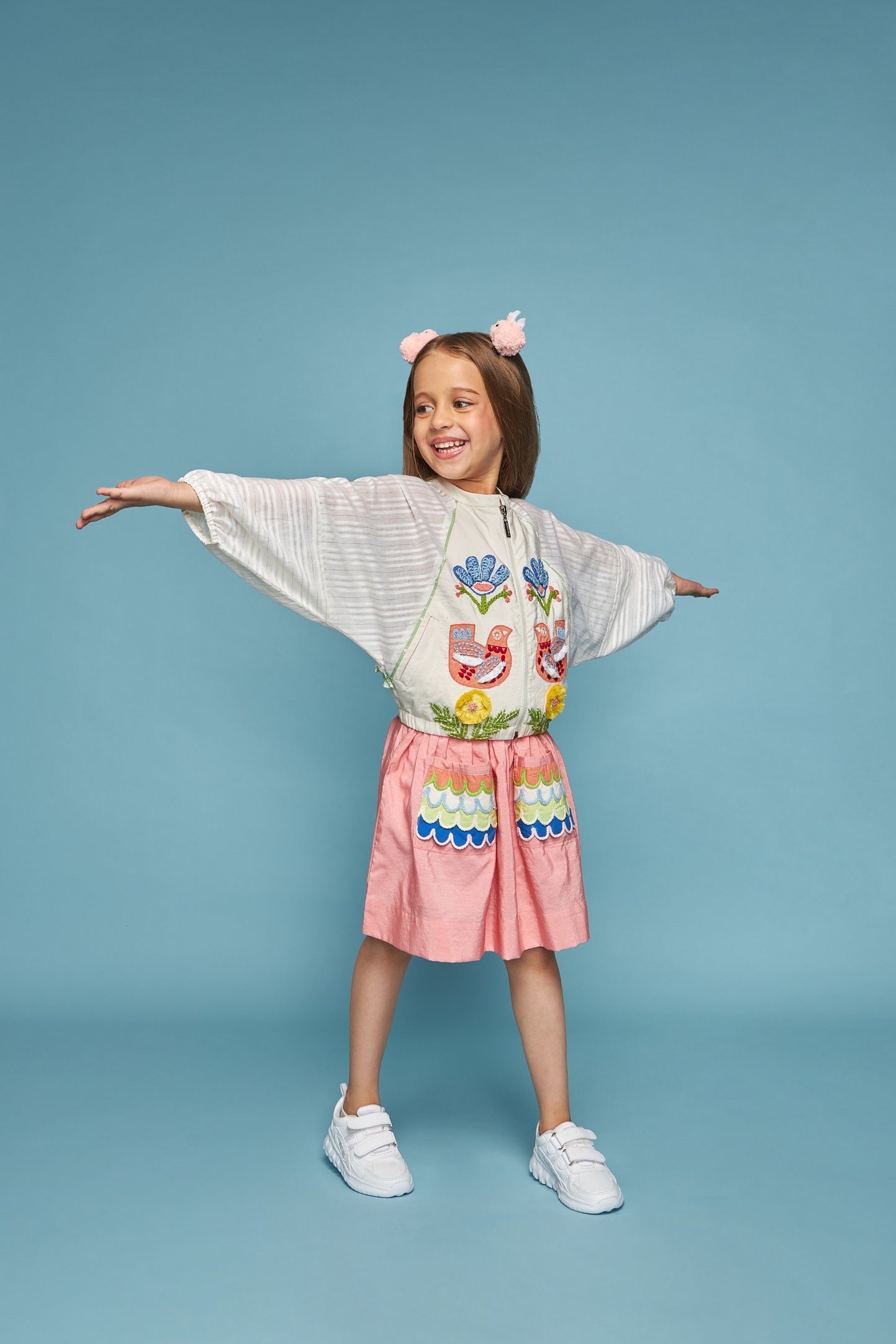 Cuckoo Embroidered Kids Jacket Skirt Coord Bloom