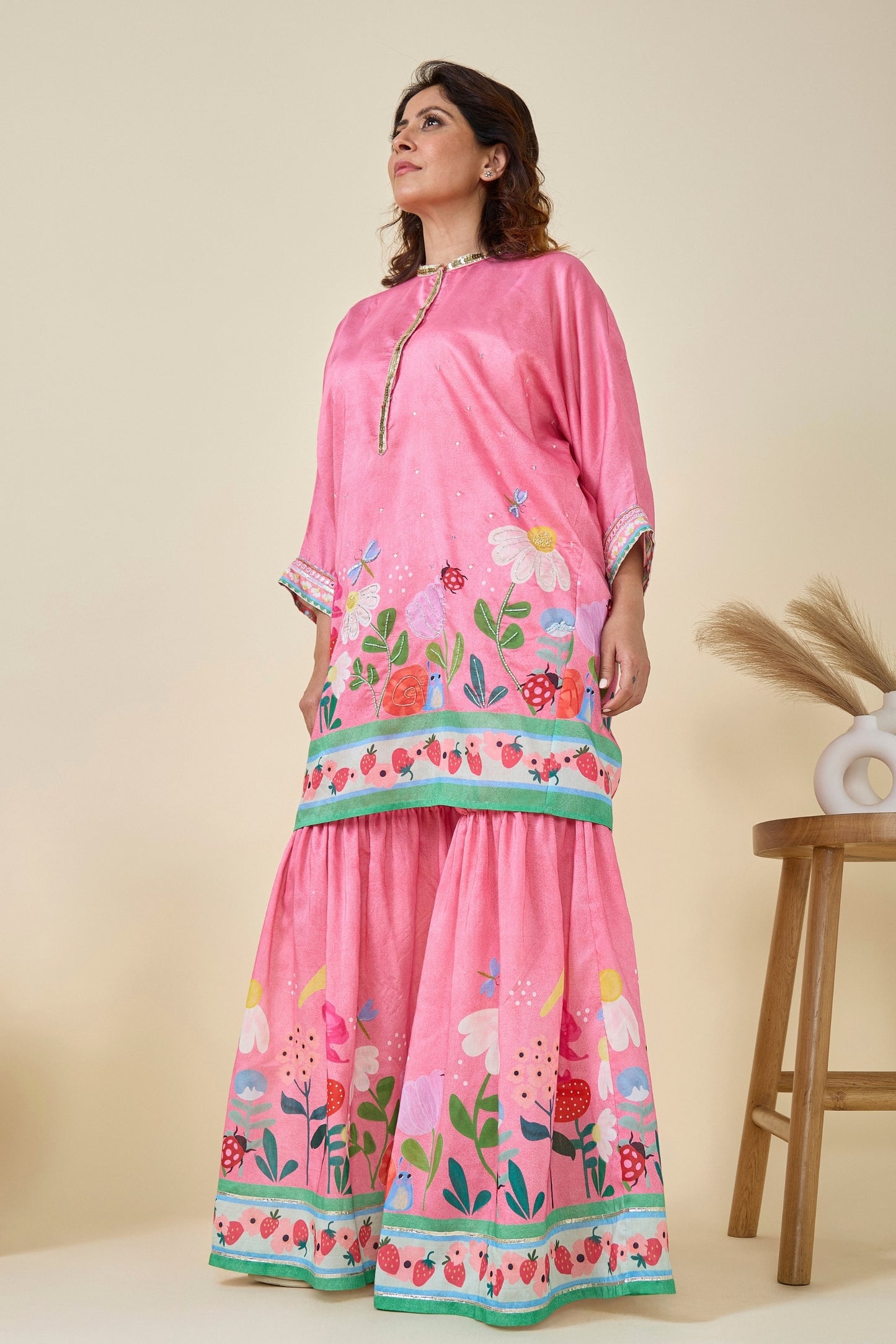 Strawberry Print Tunic And Sharara  Set ( Set Of Two)