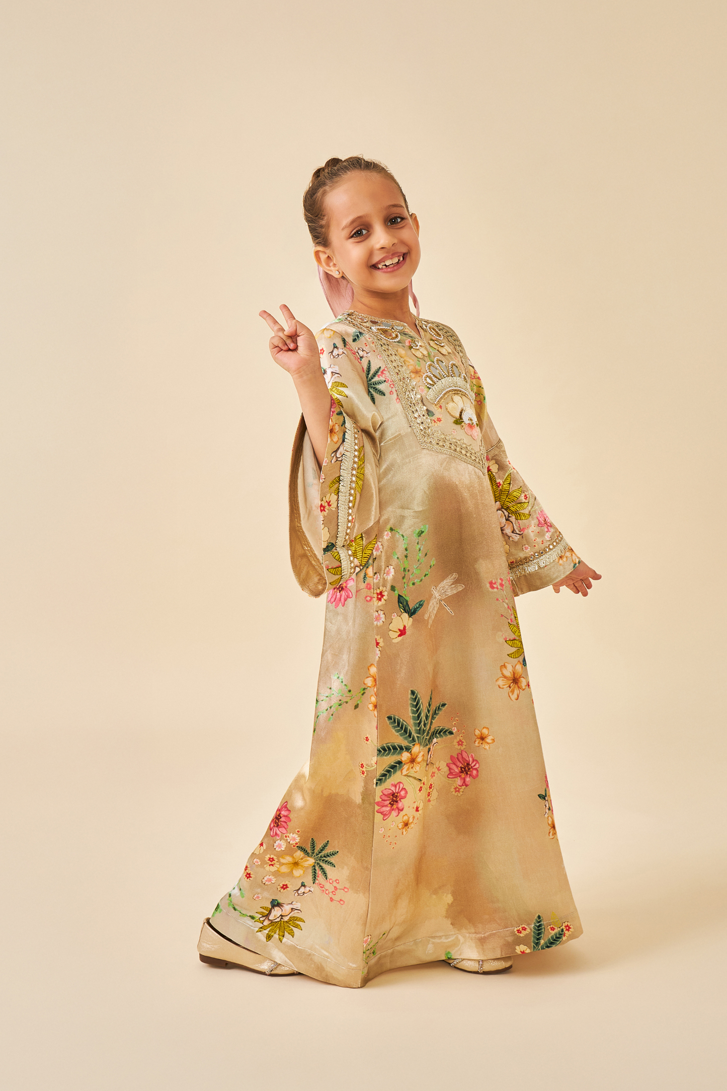 Clea Gold Girls Long Dress