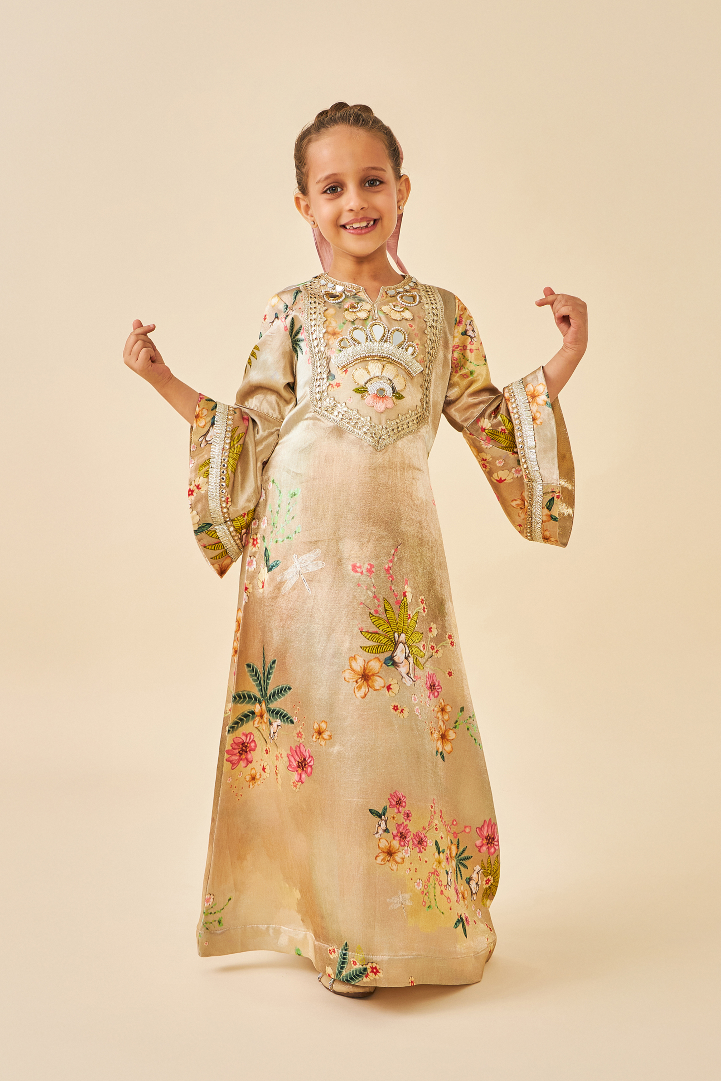 Clea Gold Girls Long Dress