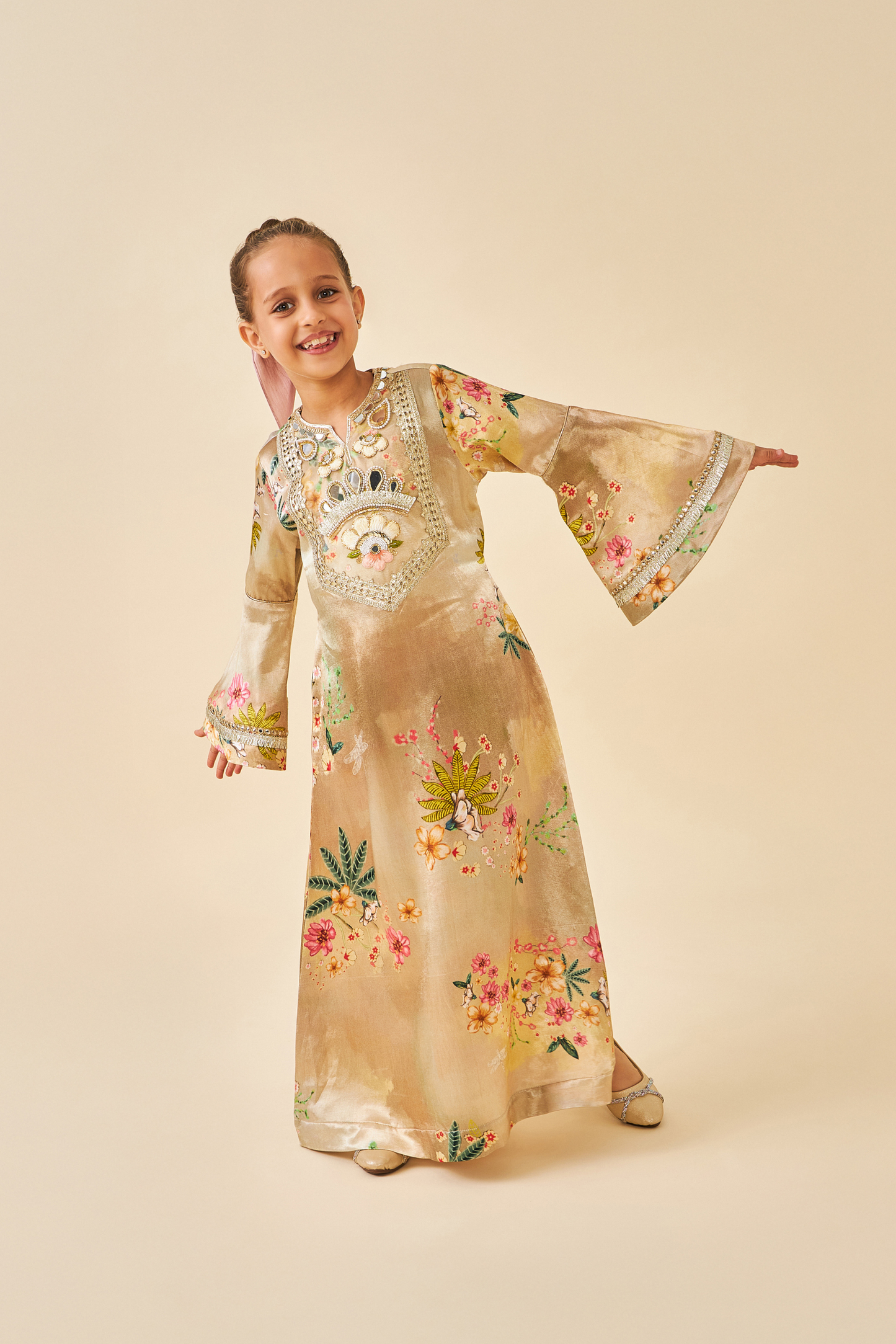 Clea Gold Girls Long Dress