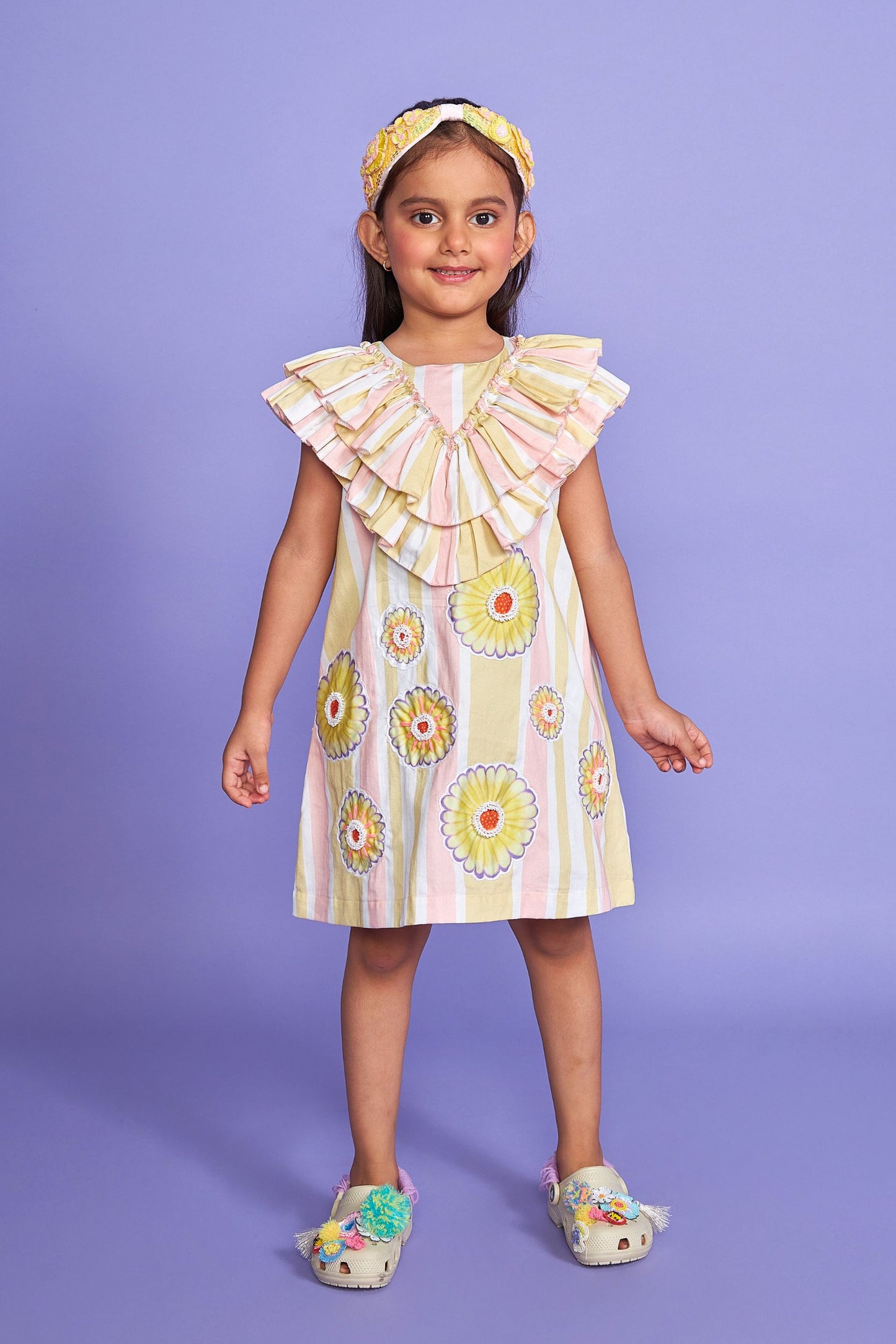 Daisy Stripe Kids Ruffle Dress