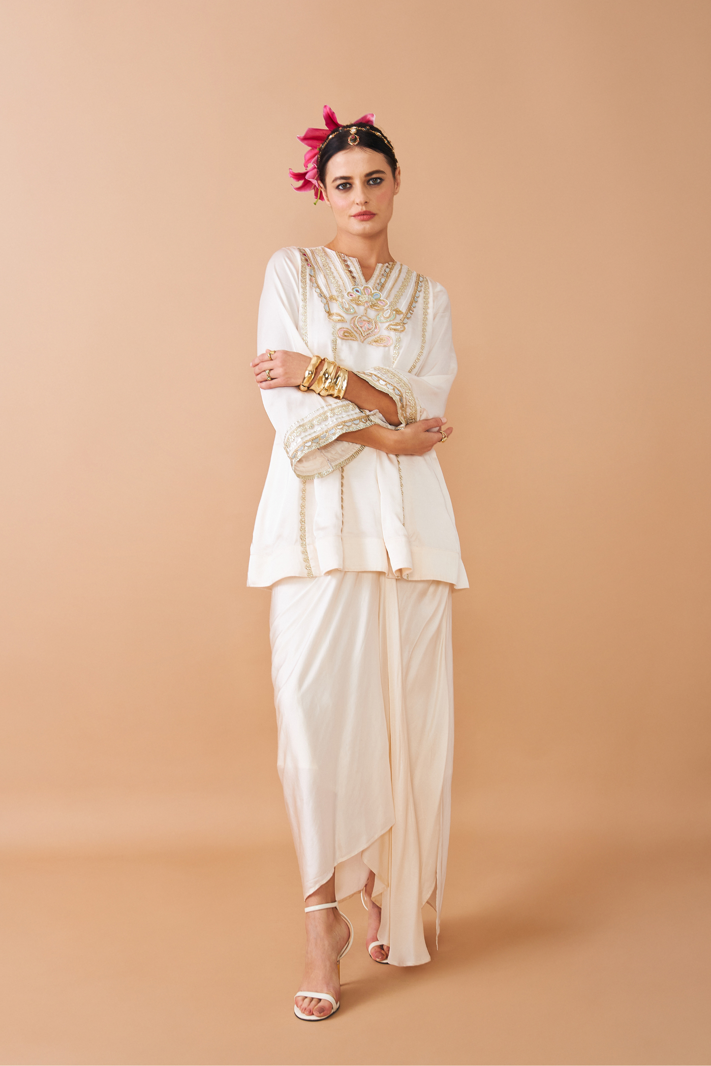 Ivora Ladies Embellished Tunic With Draped Skirt Co-ord (Set of 2pcs)