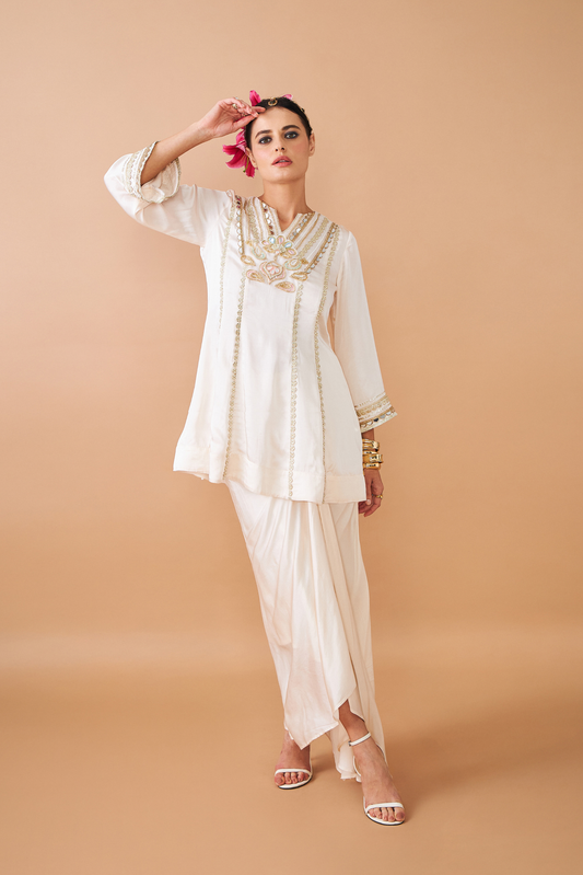 Ivora Ladies Embellished Tunic With Draped Skirt Co-ord (Set of 2pcs)