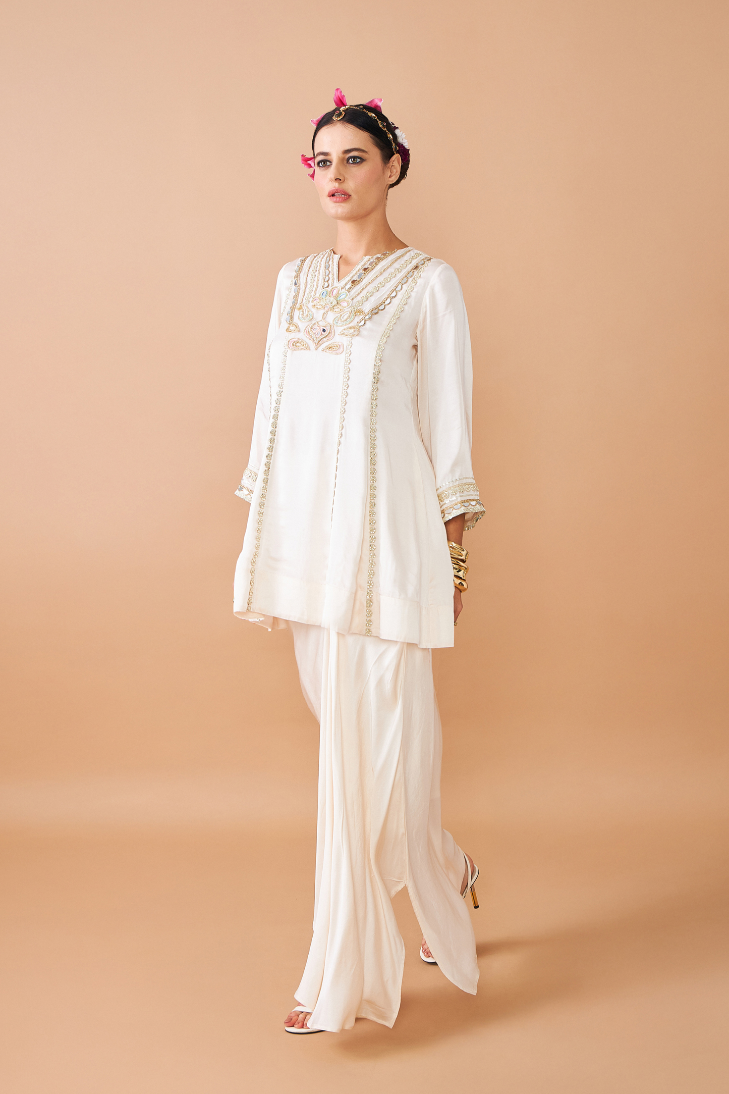 Ivora Ladies Embellished Tunic With Draped Skirt Co-ord (Set of 2pcs)