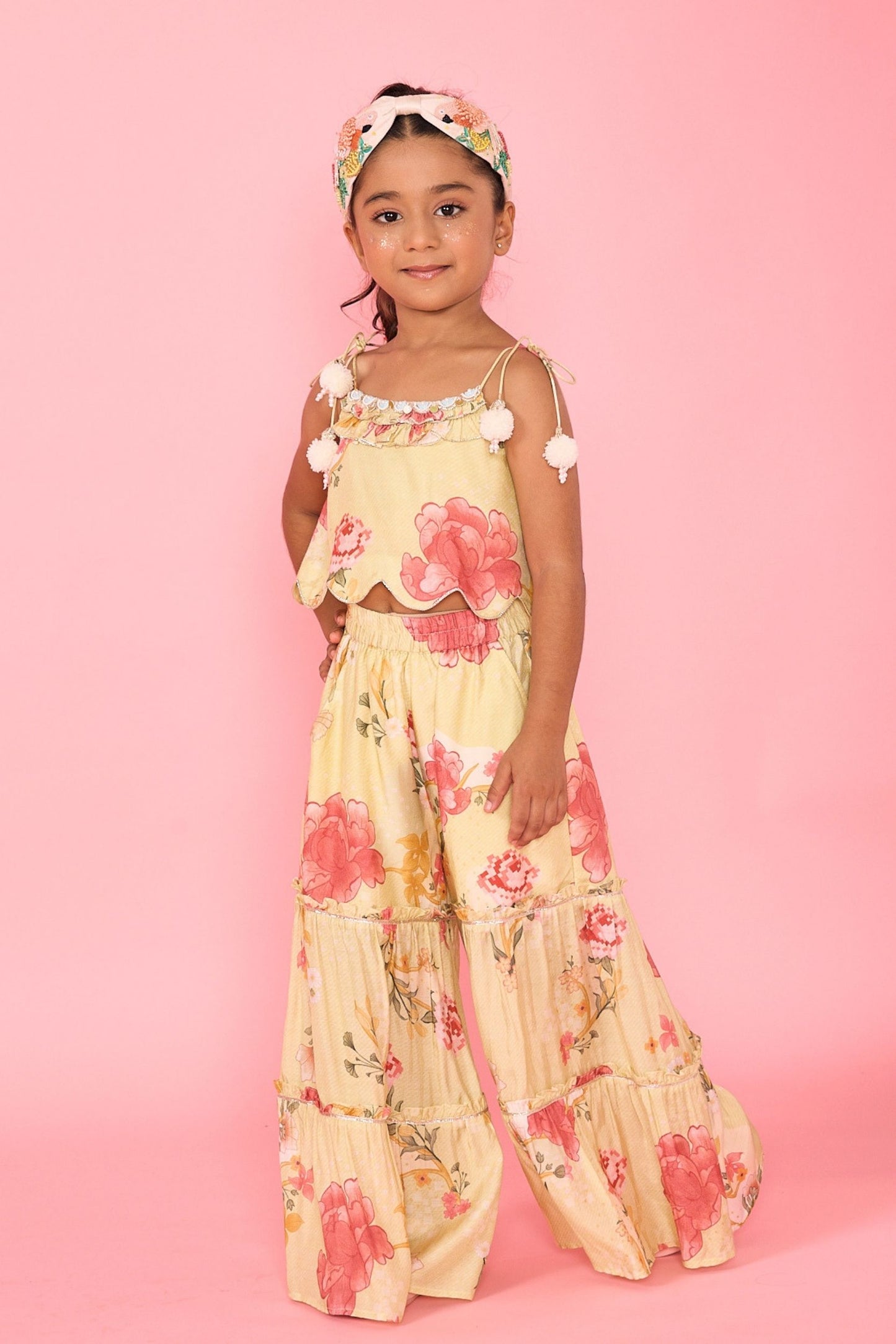 Yellow Slate Girls Embellished Cami Top & Trouser Coord ( 2 Pc Set)
