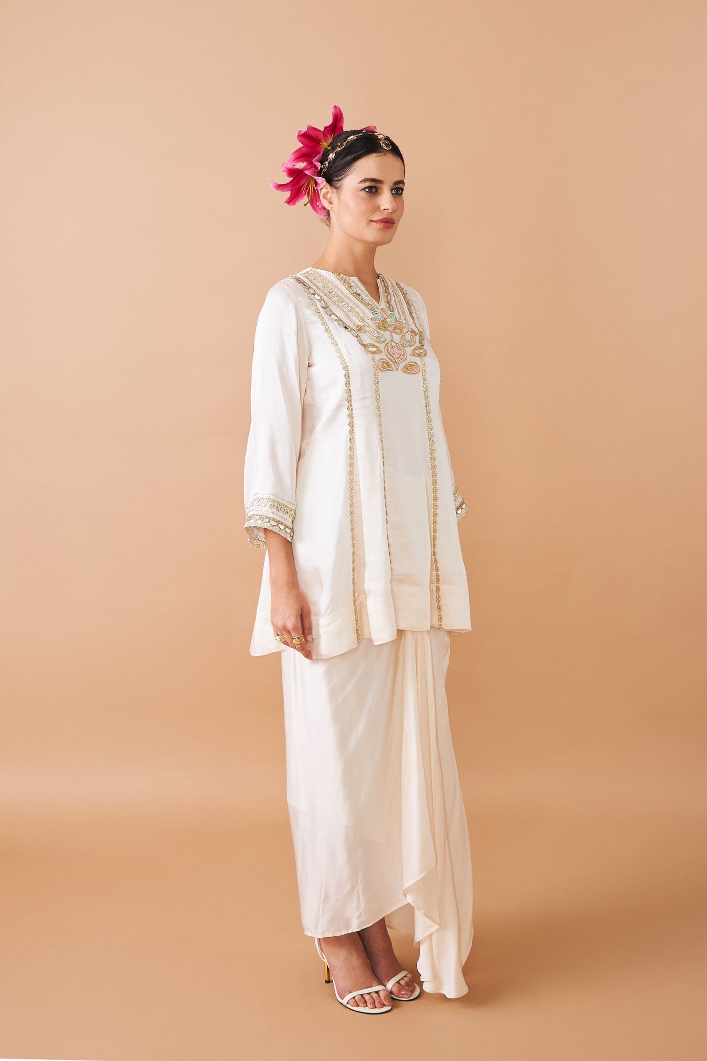 Ivora Ladies Embellished Tunic With Draped Skirt Co-ord (Set of 2pcs)