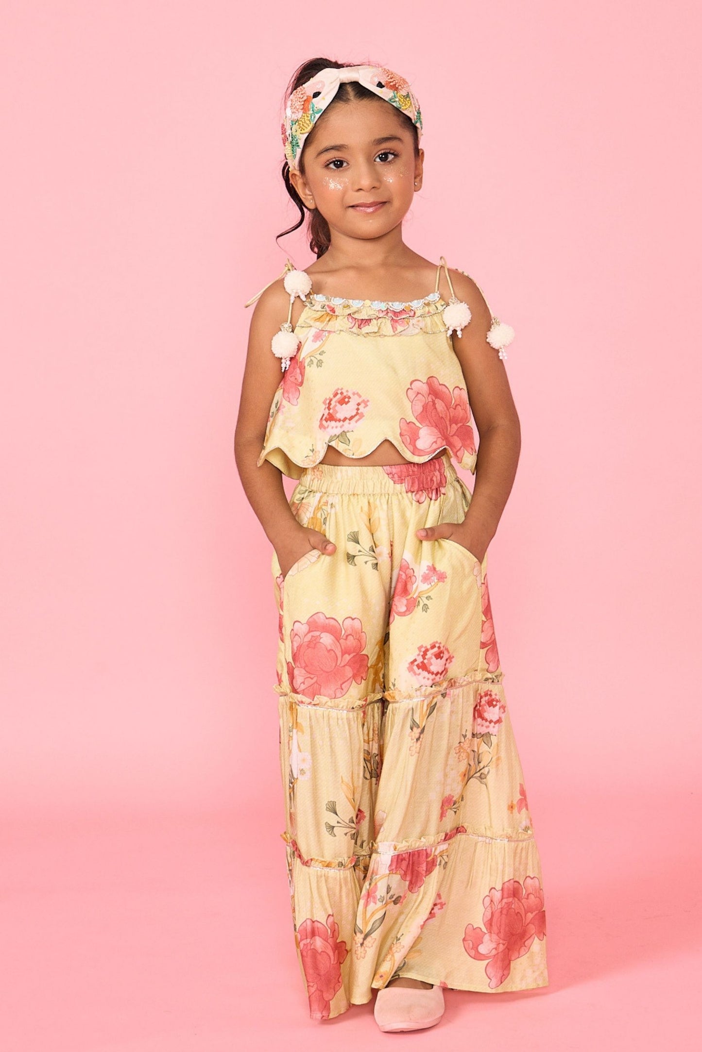 Yellow Slate Girls Embellished Cami Top & Trouser Coord ( 2 Pc Set)