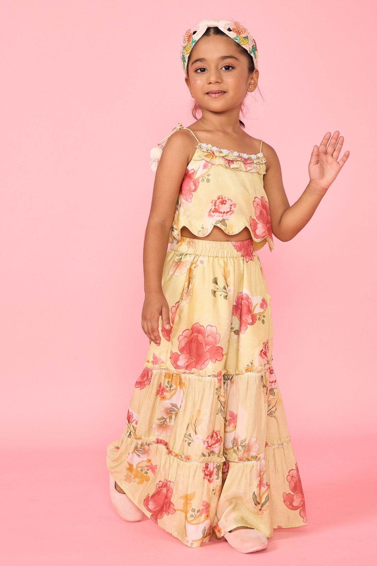 Yellow Slate Girls Embellished Cami Top & Trouser Coord ( 2 Pc Set)