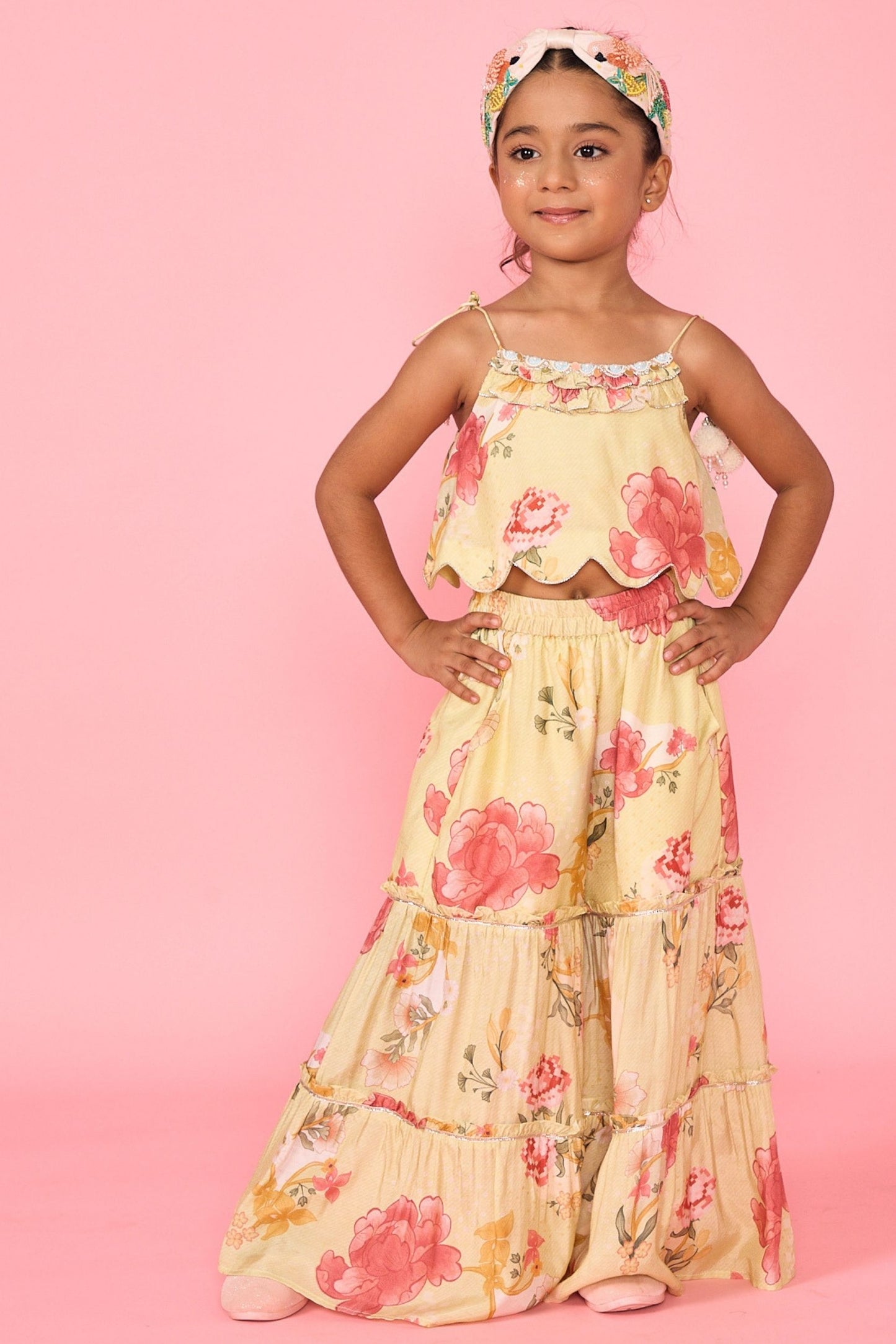 Yellow Slate Girls Embellished Cami Top & Trouser Coord ( 2 Pc Set)