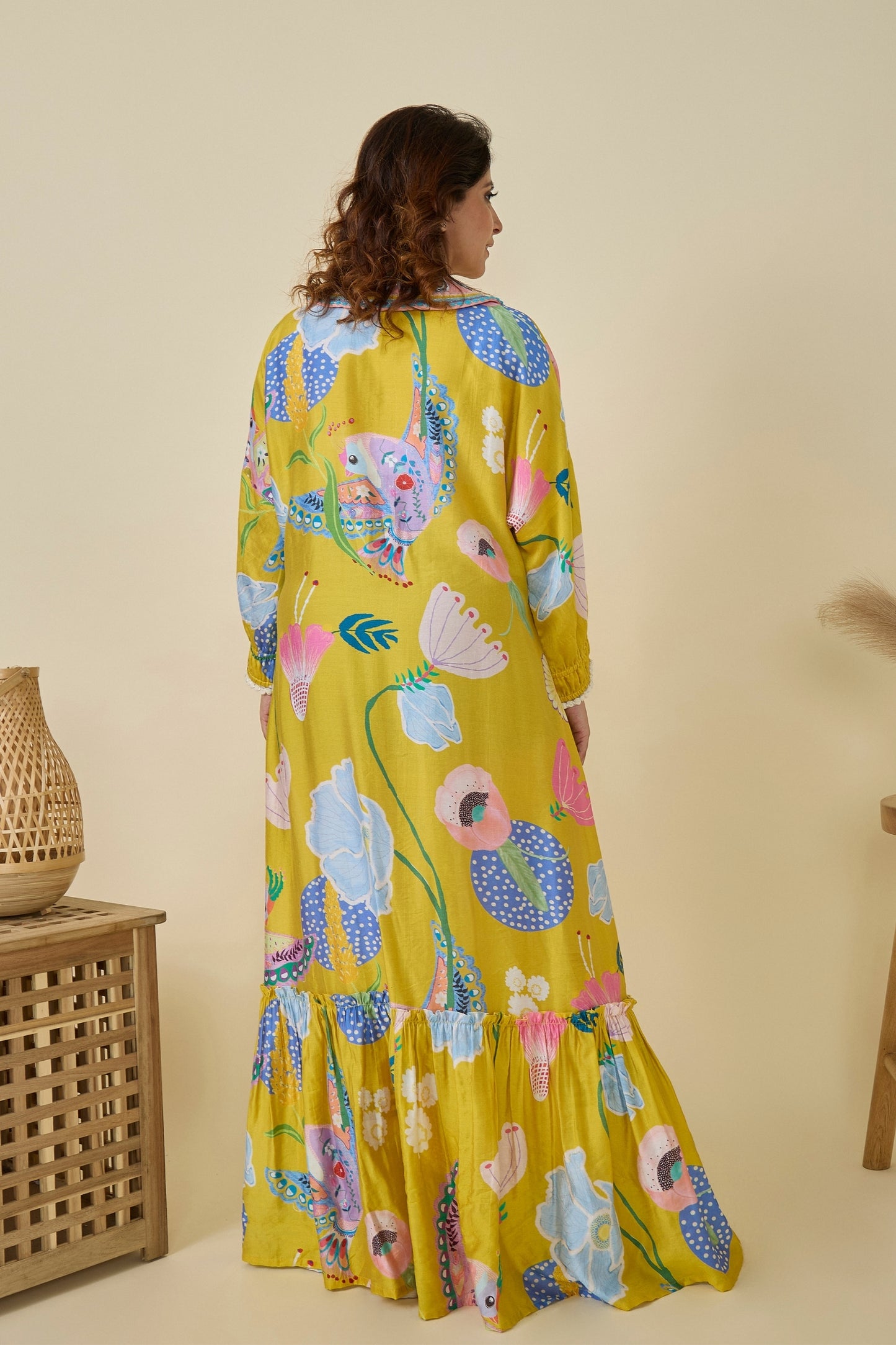 Yellow Bloom Embellished Ladies Maxi Dress